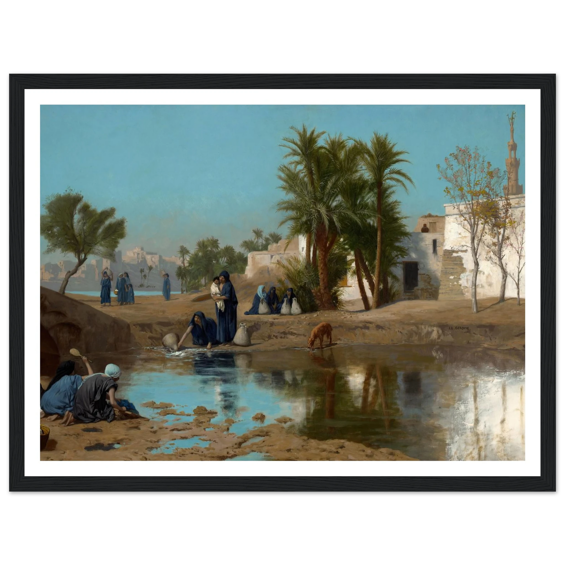 Fellah Women Drawing Water (c. 1873–75) Art Print | Jean Leon Gerome - Framed Poster - 30x40 cm / 12x16″ - Black frame