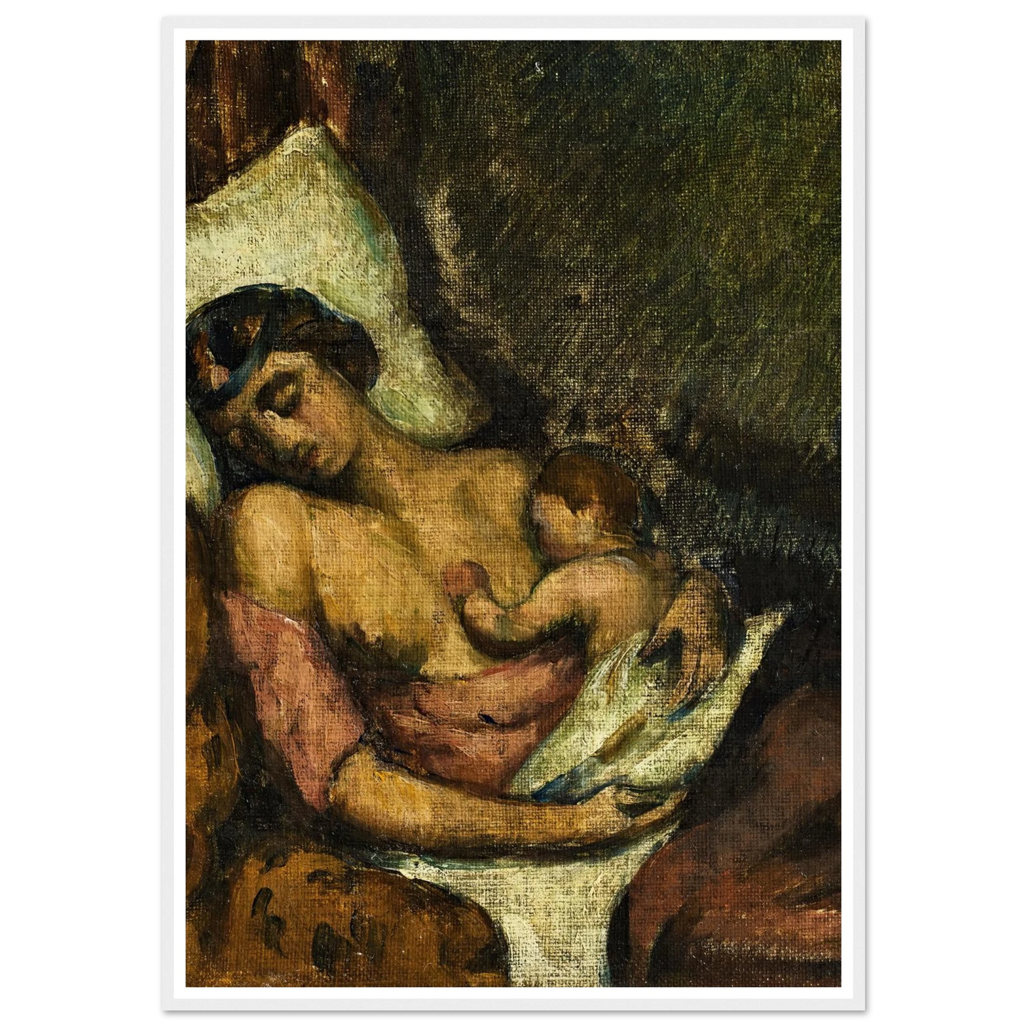 Femme allaitant son enfant (circa 1872) Art Print | Paul Cezanne - Framed Poster - 30x40 cm / 12x16″ - Black frame