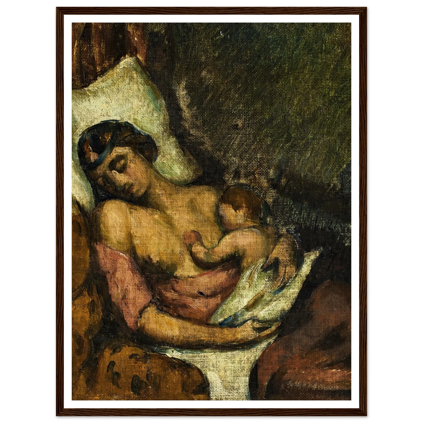Femme allaitant son enfant (circa 1872) Art Print | Paul Cezanne - Framed Poster - 30x40 cm / 12x16″ - Black frame