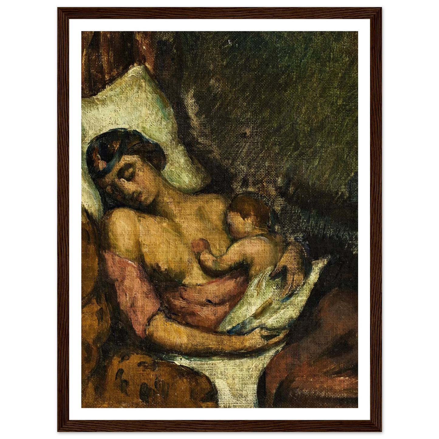 Femme allaitant son enfant (circa 1872) Art Print | Paul Cezanne - Framed Poster - 30x40 cm / 12x16″ - Black frame