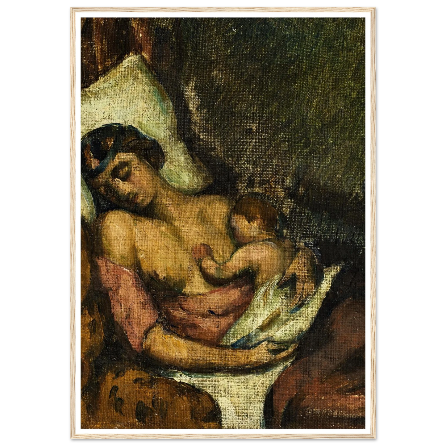 Femme allaitant son enfant (circa 1872) Art Print | Paul Cezanne - Framed Poster - 30x40 cm / 12x16″ - Black frame