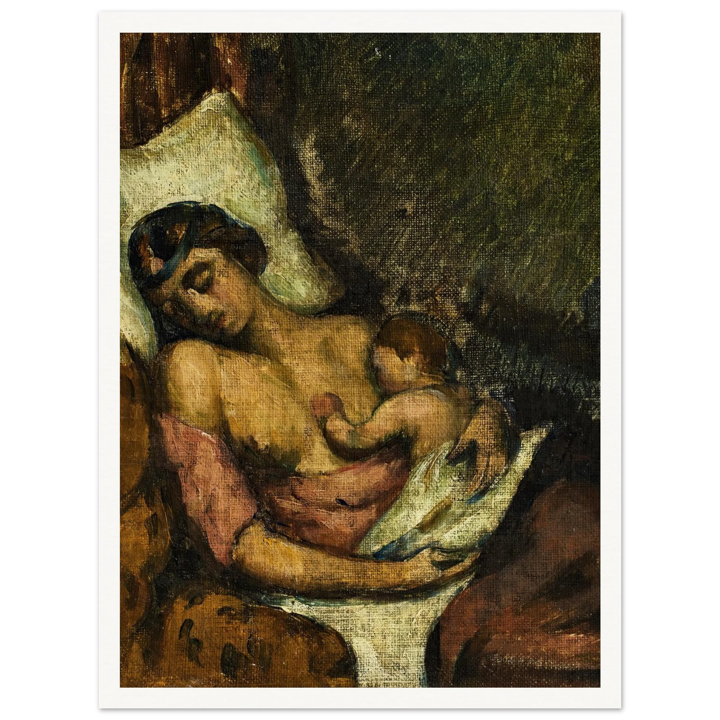 Femme allaitant son enfant (circa 1872) Art Print | Paul Cezanne - Framed Poster - 30x40 cm / 12x16″ - Black frame