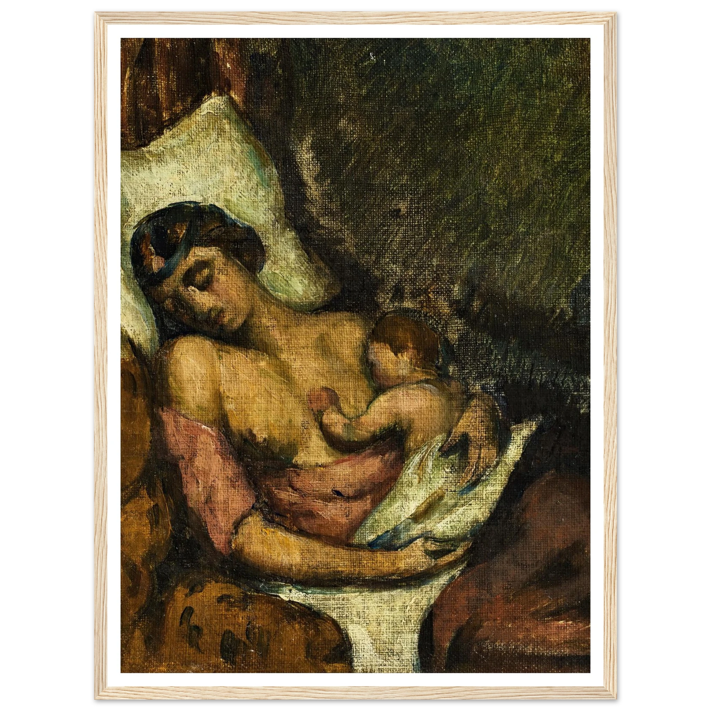 Femme allaitant son enfant (circa 1872) Art Print | Paul Cezanne - Framed Poster - 30x40 cm / 12x16″ - Black frame