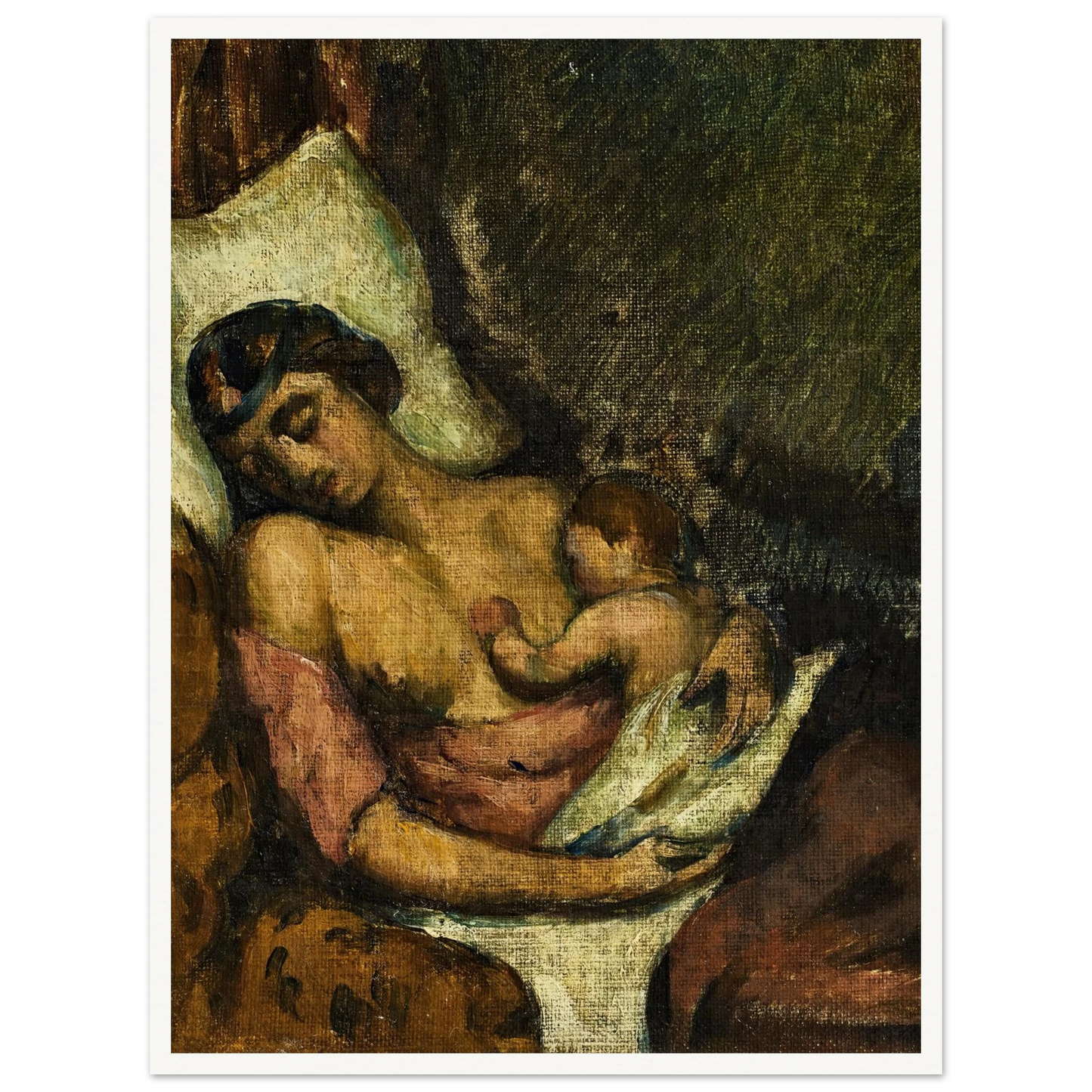Femme allaitant son enfant (circa 1872) Art Print | Paul Cezanne - Framed Poster - 30x40 cm / 12x16″ - Black frame