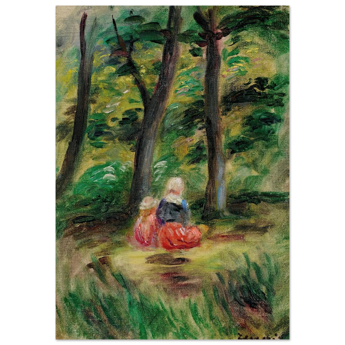 Femme Et Enfant Dans Un Paysage Art Print | Pierre Auguste Renoir - Framed Poster - 30x40 cm / 12x16″ - Black frame