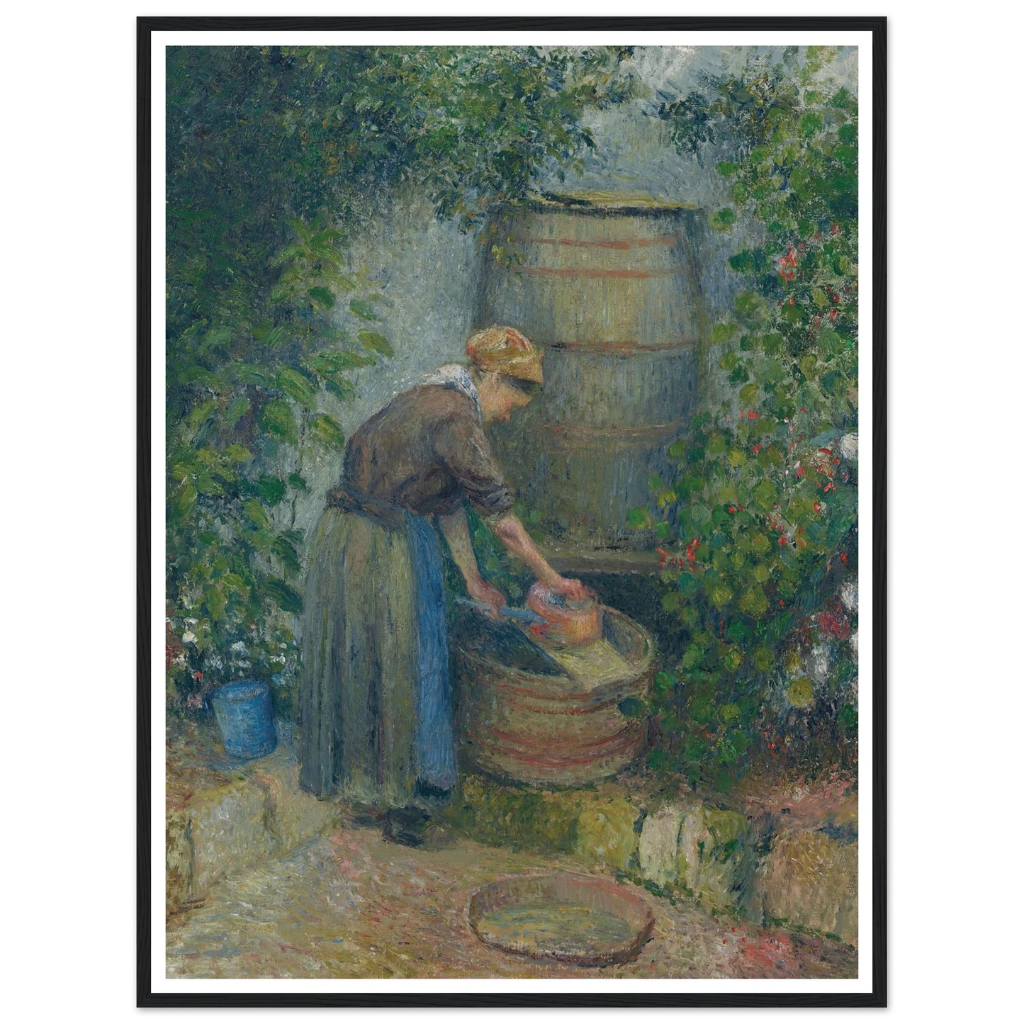Femme lavant une casserole (1879) Art Print | Camille Pissarro - Framed Poster - 30x40 cm / 12x16″ - Black frame