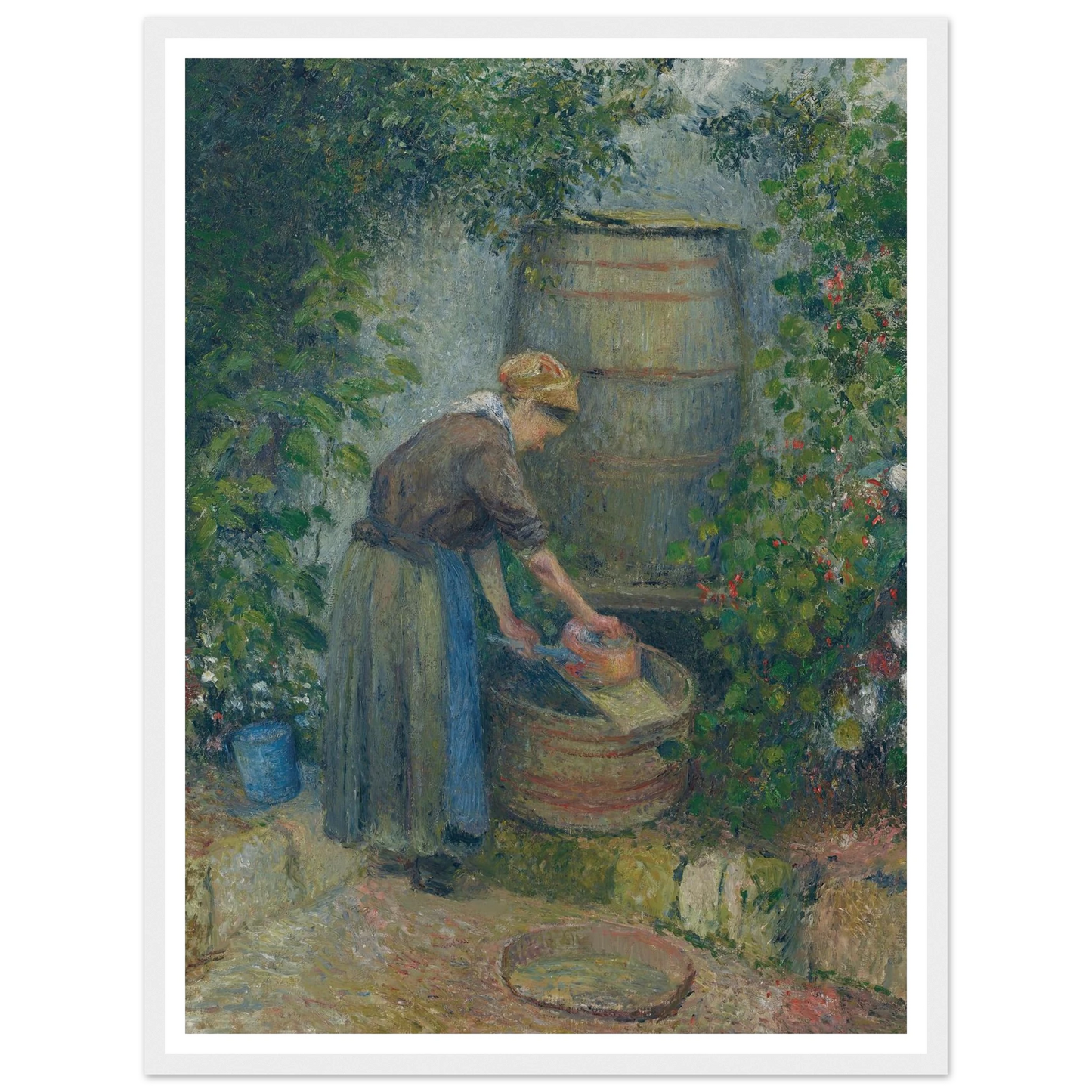 Femme lavant une casserole (1879) Art Print | Camille Pissarro - Framed Poster - 30x40 cm / 12x16″ - Black frame