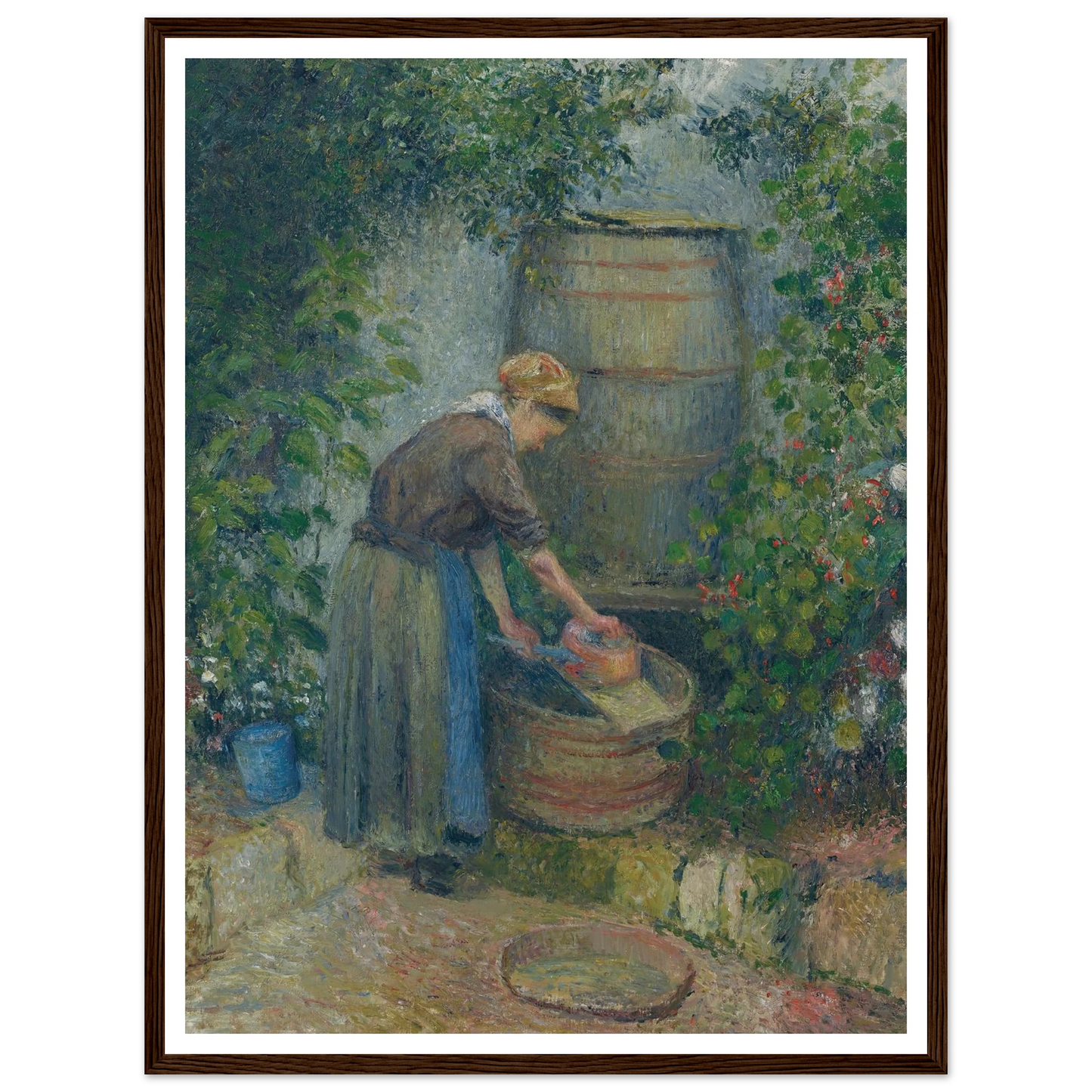 Femme lavant une casserole (1879) Art Print | Camille Pissarro - Framed Poster - 30x40 cm / 12x16″ - Black frame