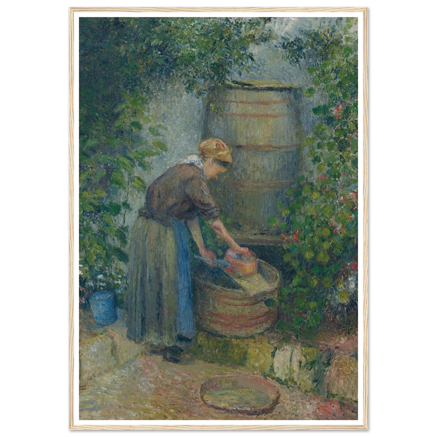 Femme lavant une casserole (1879) Art Print | Camille Pissarro - Framed Poster - 30x40 cm / 12x16″ - Black frame