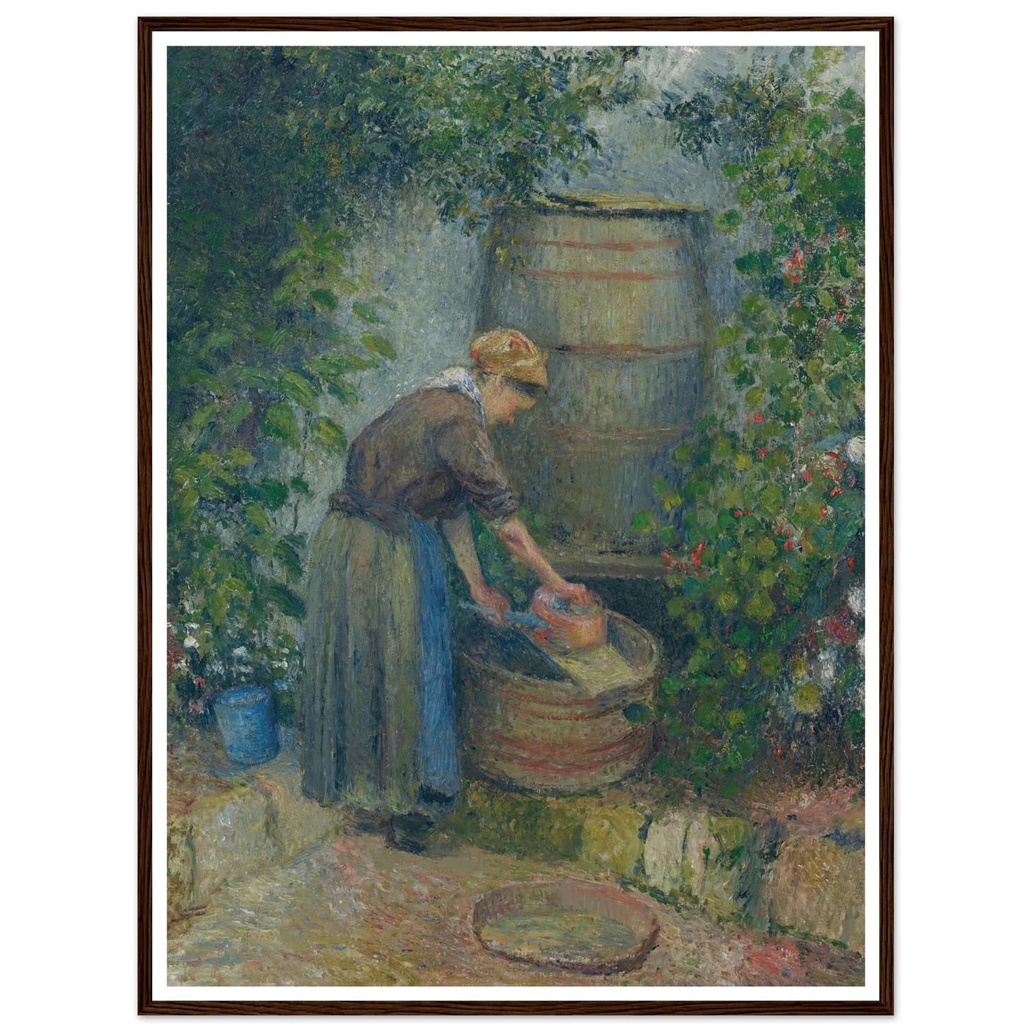 Femme lavant une casserole (1879) Art Print | Camille Pissarro - Framed Poster - 30x40 cm / 12x16″ - Black frame