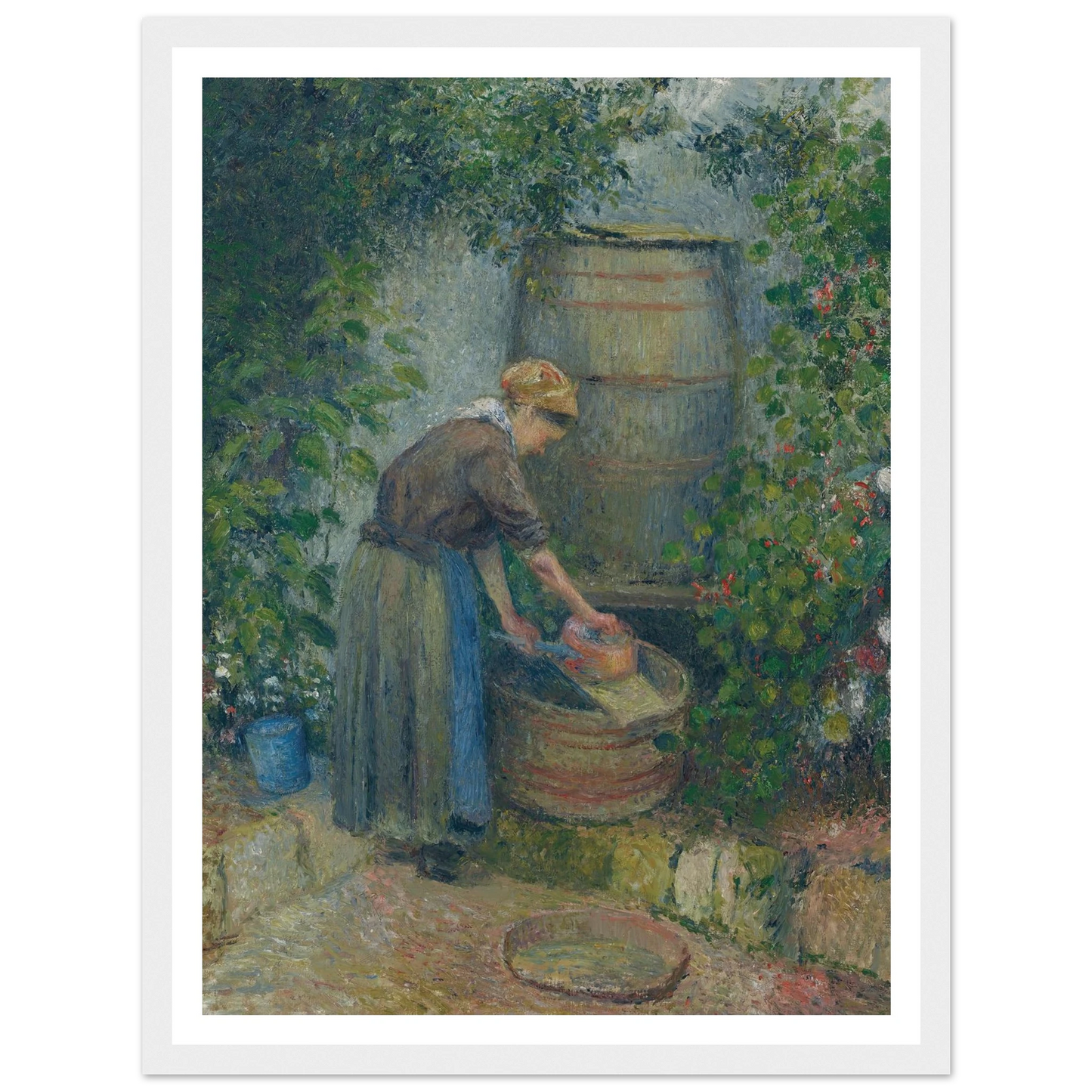 Femme lavant une casserole (1879) Art Print | Camille Pissarro - Framed Poster - 30x40 cm / 12x16″ - Black frame