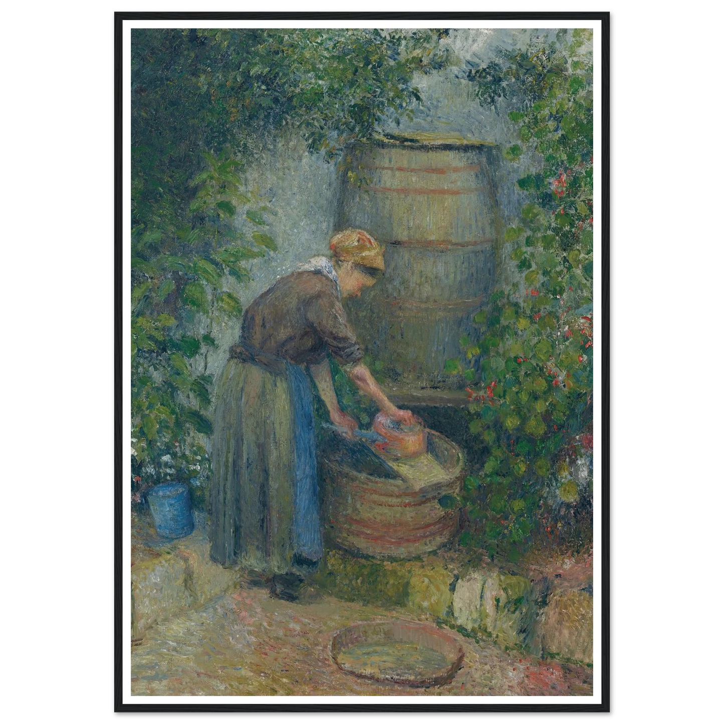 Femme lavant une casserole (1879) Art Print | Camille Pissarro - Framed Poster - 30x40 cm / 12x16″ - Black frame