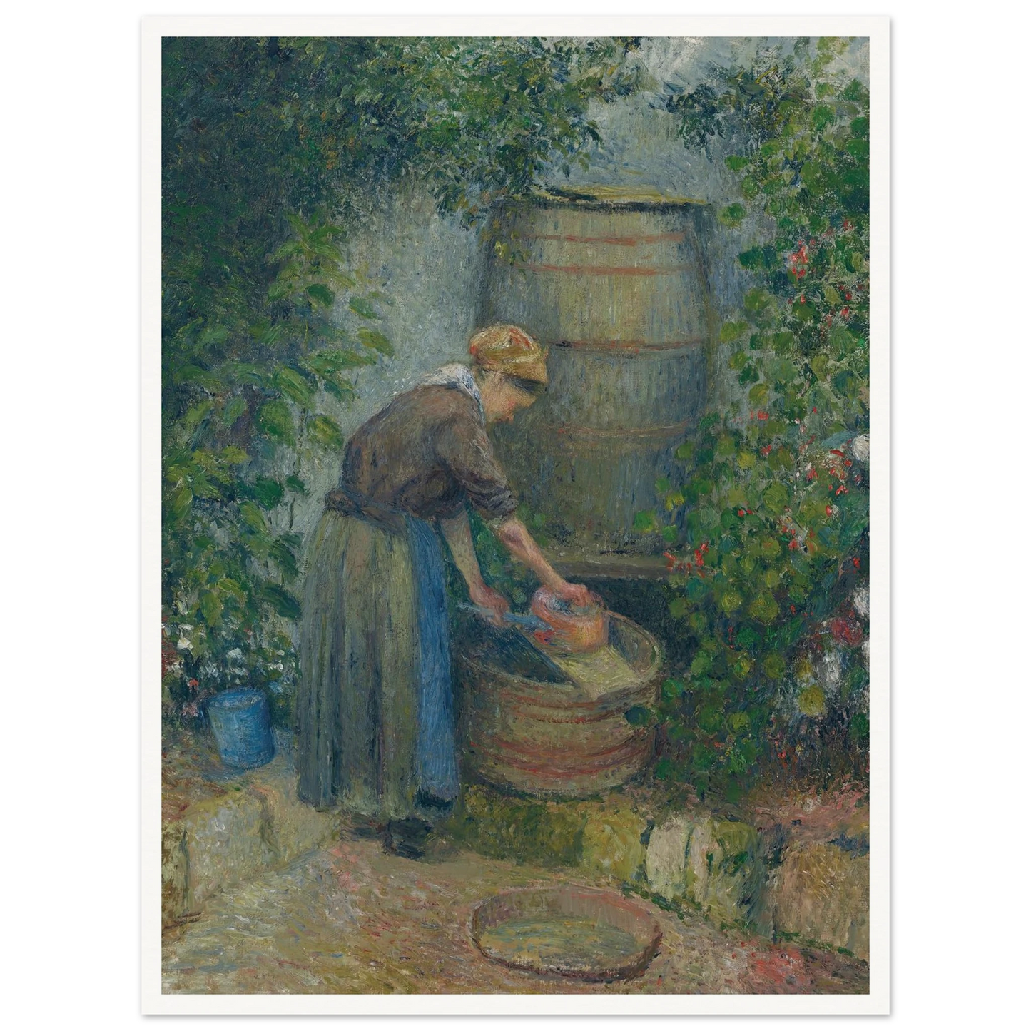 Femme lavant une casserole (1879) Art Print | Camille Pissarro - Framed Poster - 30x40 cm / 12x16″ - Black frame