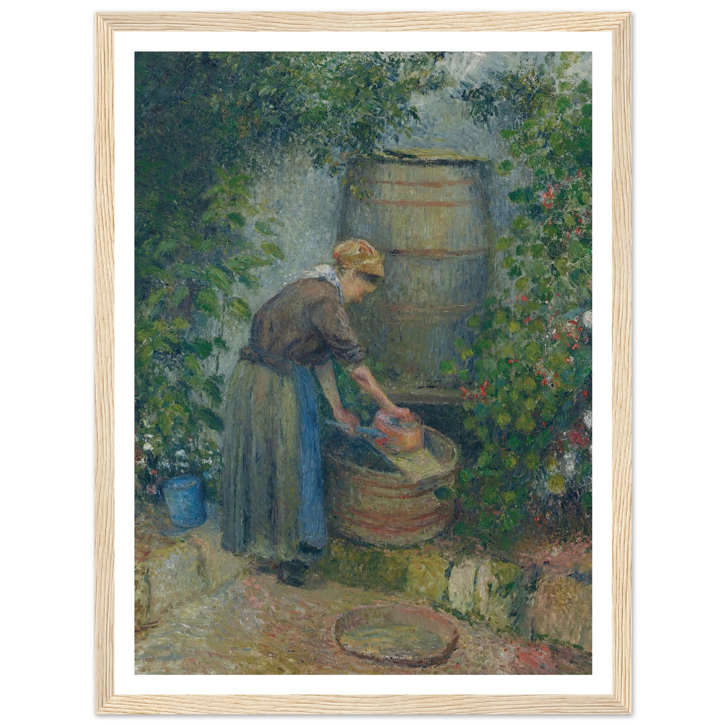 Femme lavant une casserole (1879) Art Print | Camille Pissarro - Framed Poster - 30x40 cm / 12x16″ - Black frame