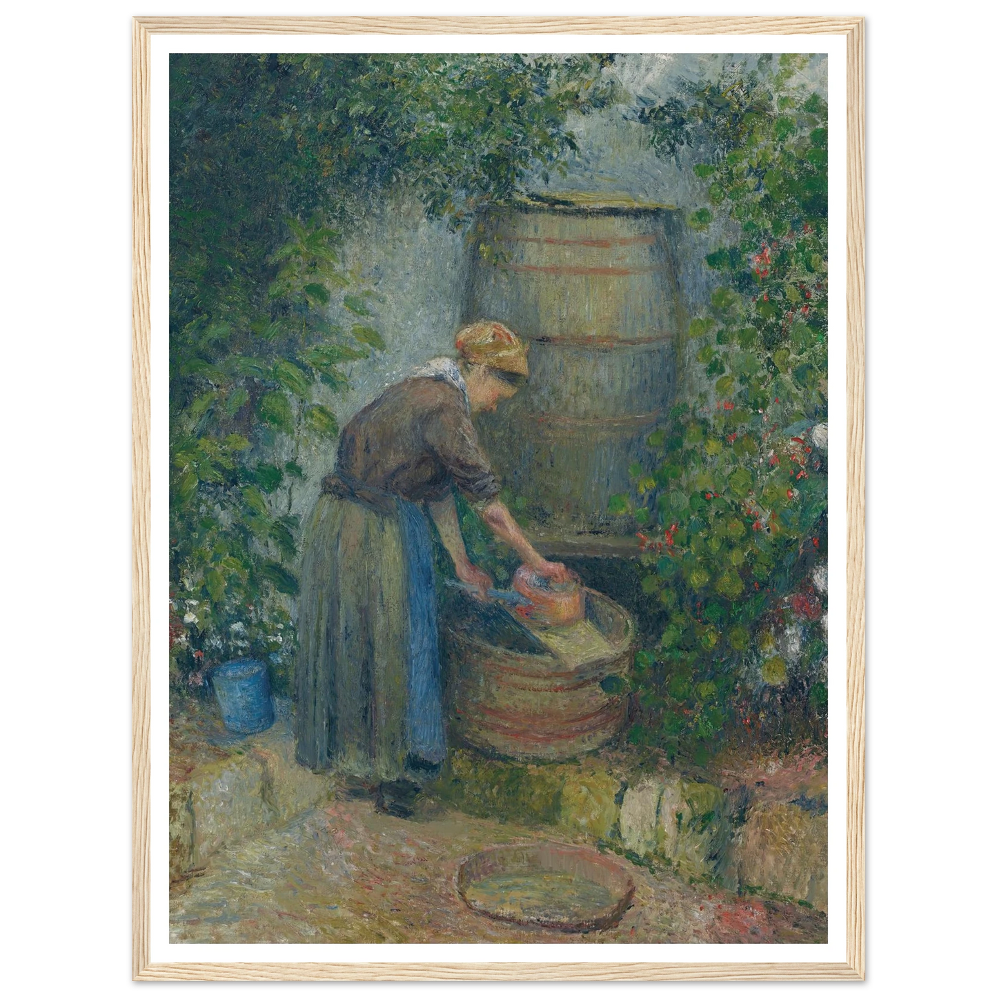 Femme lavant une casserole (1879) Art Print | Camille Pissarro - Framed Poster - 30x40 cm / 12x16″ - Black frame