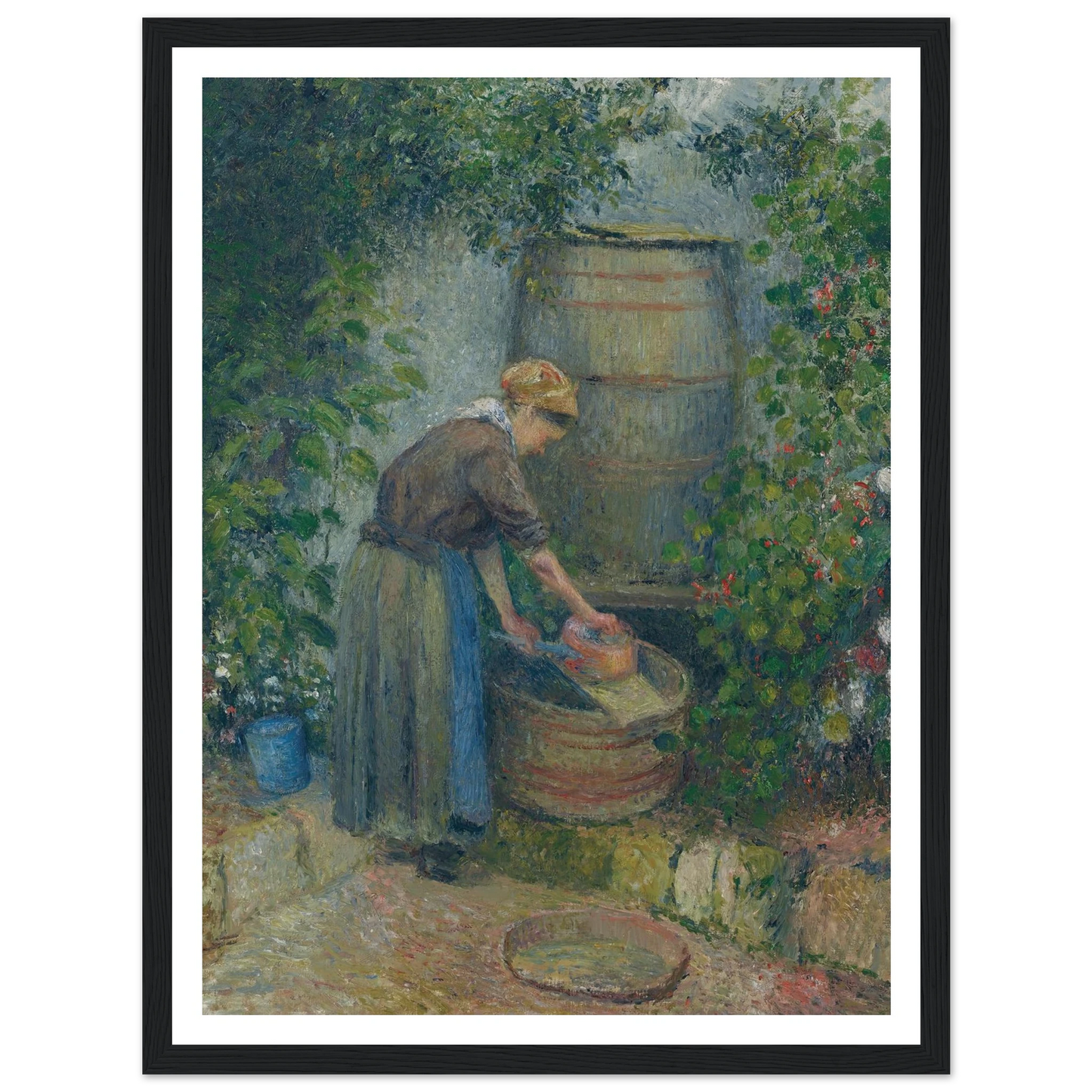 Femme lavant une casserole (1879) Art Print | Camille Pissarro - Framed Poster - 30x40 cm / 12x16″ - Black frame