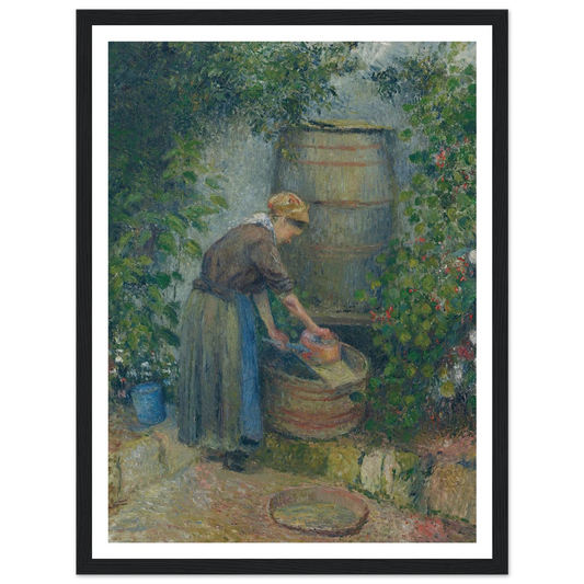 Femme lavant une casserole (1879) Art Print | Camille Pissarro - Framed Poster - 30x40 cm / 12x16″ - Black frame