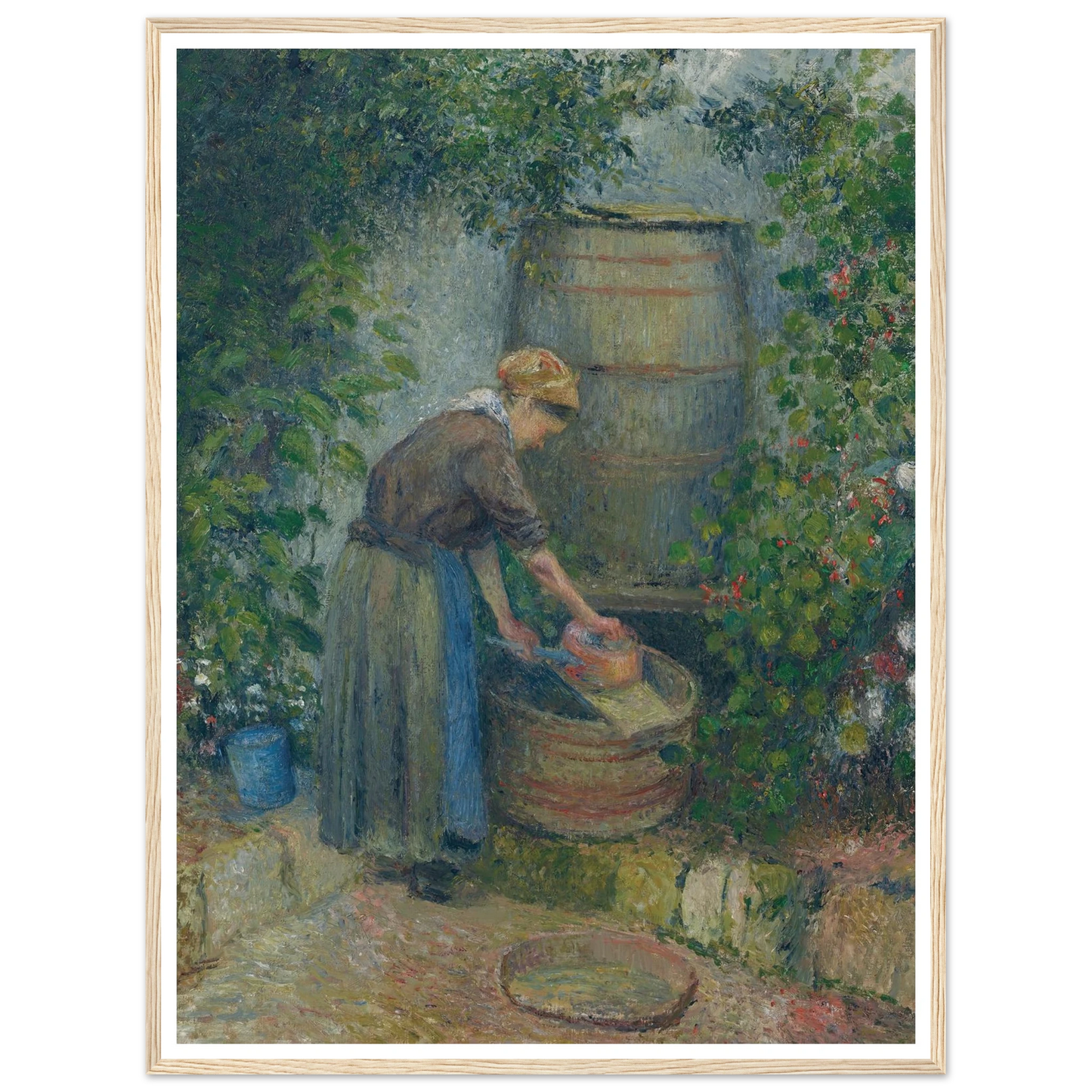 Femme lavant une casserole (1879) Art Print | Camille Pissarro - Framed Poster - 30x40 cm / 12x16″ - Black frame