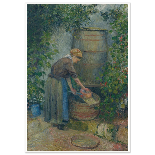 Femme lavant une casserole (1879) Art Print | Camille Pissarro - Framed Poster - 30x40 cm / 12x16″ - Black frame