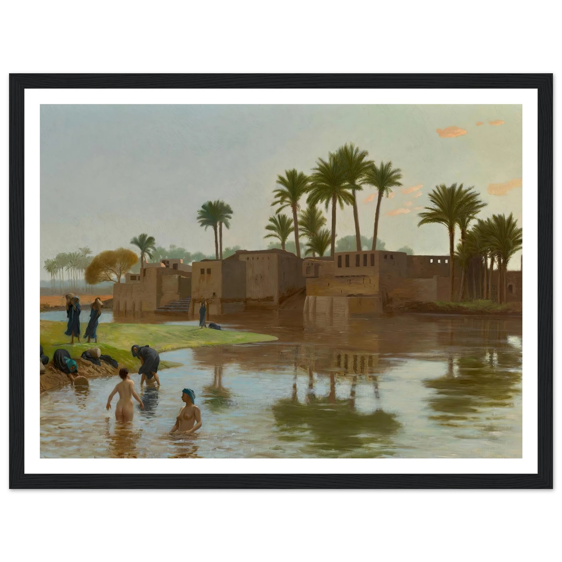 Femmes fellahs au bain Art Print | Jean Leon Gerome - Framed Poster - 30x40 cm / 12x16″ - Black frame