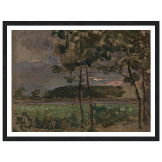Field with Young Trees in the Foreground (c. 1907) Art Print | Piet Mondrian - Framed Poster - 30x40 cm / 12x16″ - Black frame