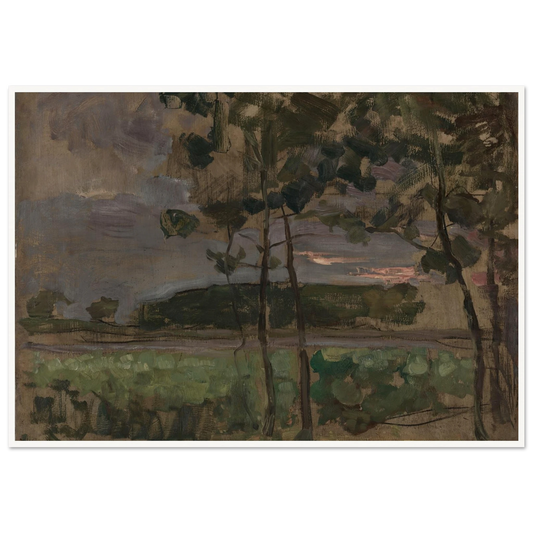 Field with Young Trees in the Foreground (c. 1907) Art Print | Piet Mondrian - Framed Poster - 30x40 cm / 12x16″ - Black frame