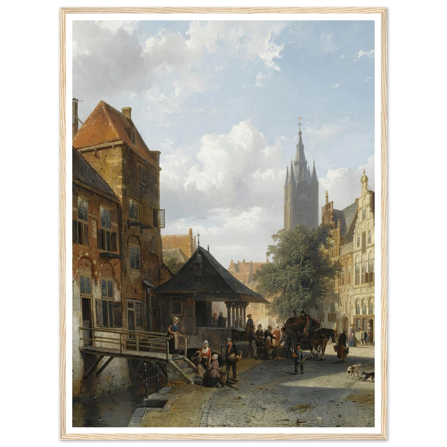 Figures At The Fish Market In Delft (1853) Art Print | Cornelis Springer - Framed Poster - 30x40 cm / 12x16″ - Black frame