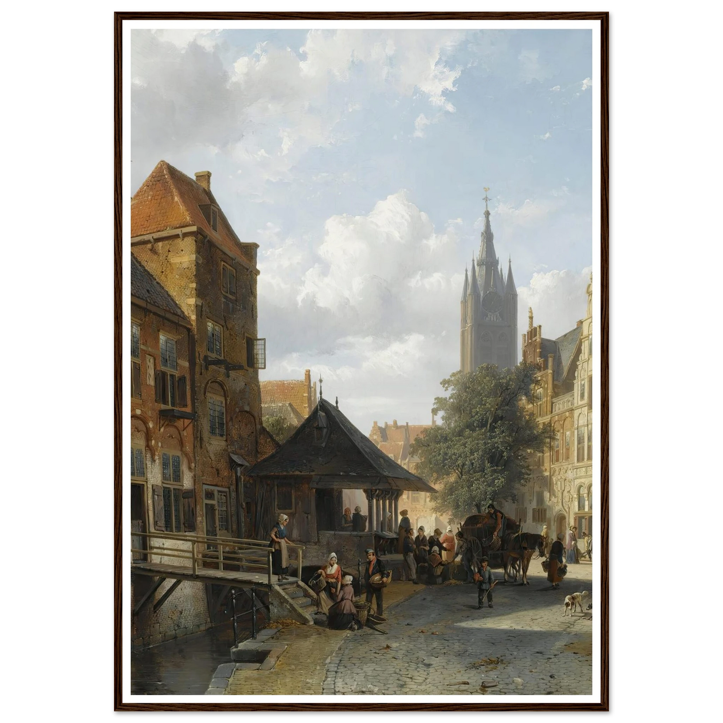 Figures At The Fish Market In Delft (1853) Art Print | Cornelis Springer - Framed Poster - 30x40 cm / 12x16″ - Black frame