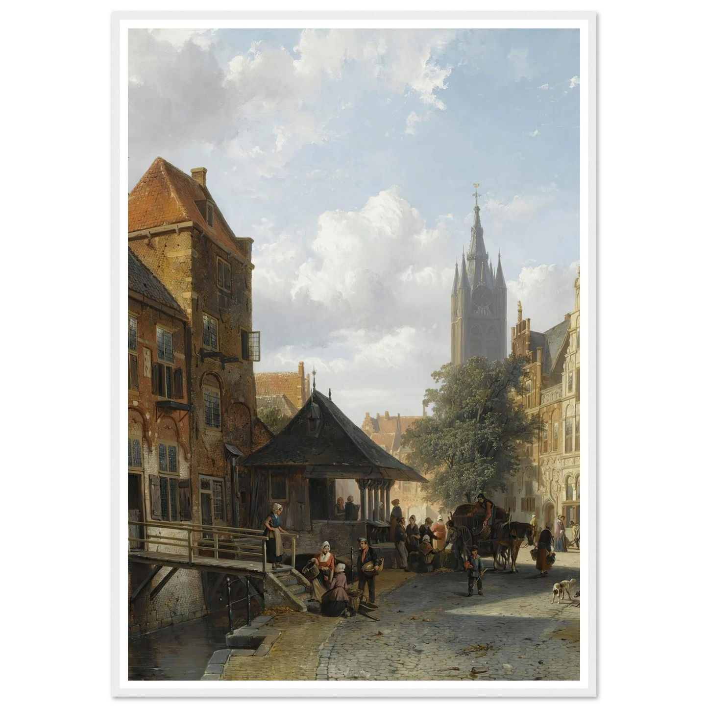 Figures At The Fish Market In Delft (1853) Art Print | Cornelis Springer - Framed Poster - 30x40 cm / 12x16″ - Black frame