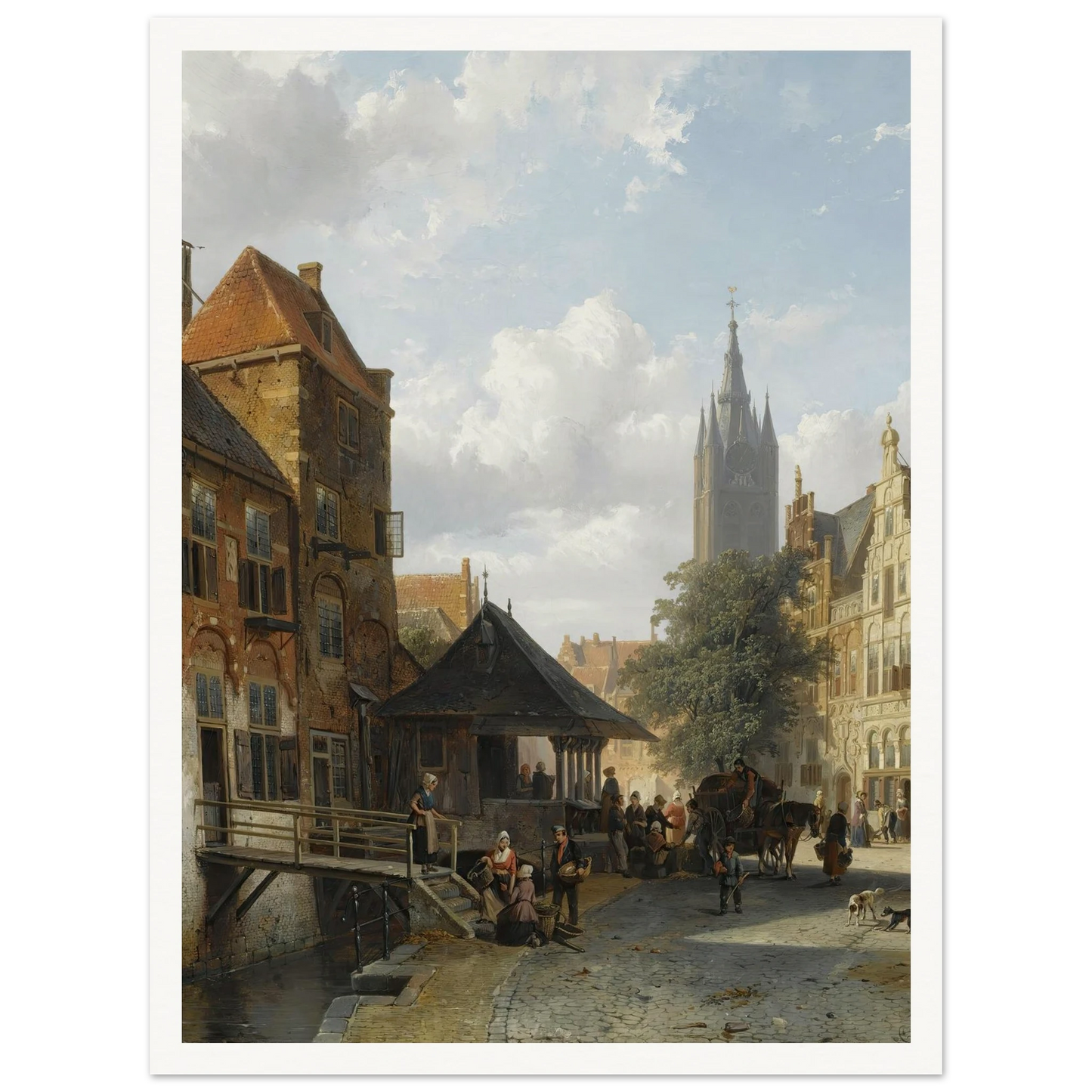 Figures At The Fish Market In Delft (1853) Art Print | Cornelis Springer - Framed Poster - 30x40 cm / 12x16″ - Black frame