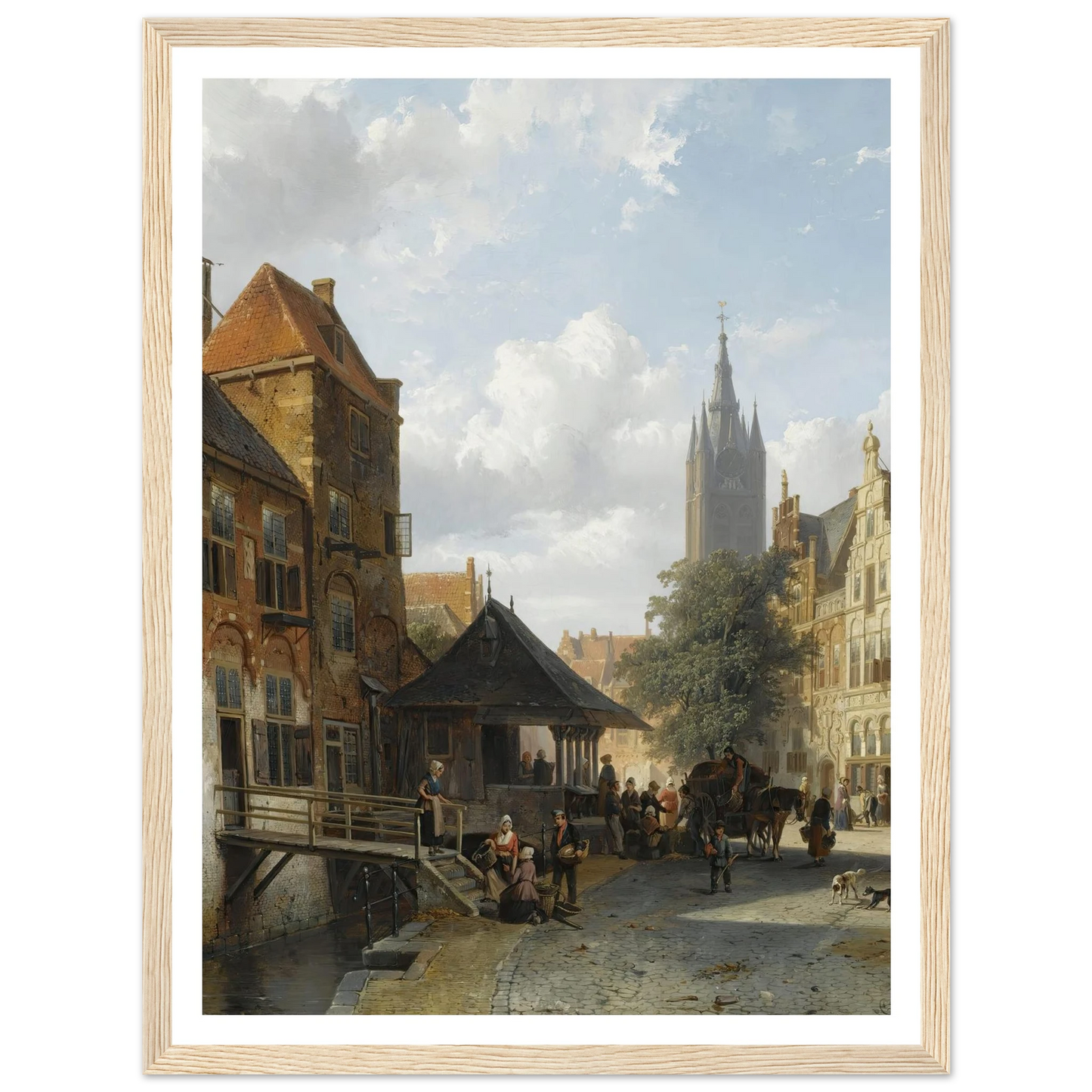 Figures At The Fish Market In Delft (1853) Art Print | Cornelis Springer - Framed Poster - 30x40 cm / 12x16″ - Black frame