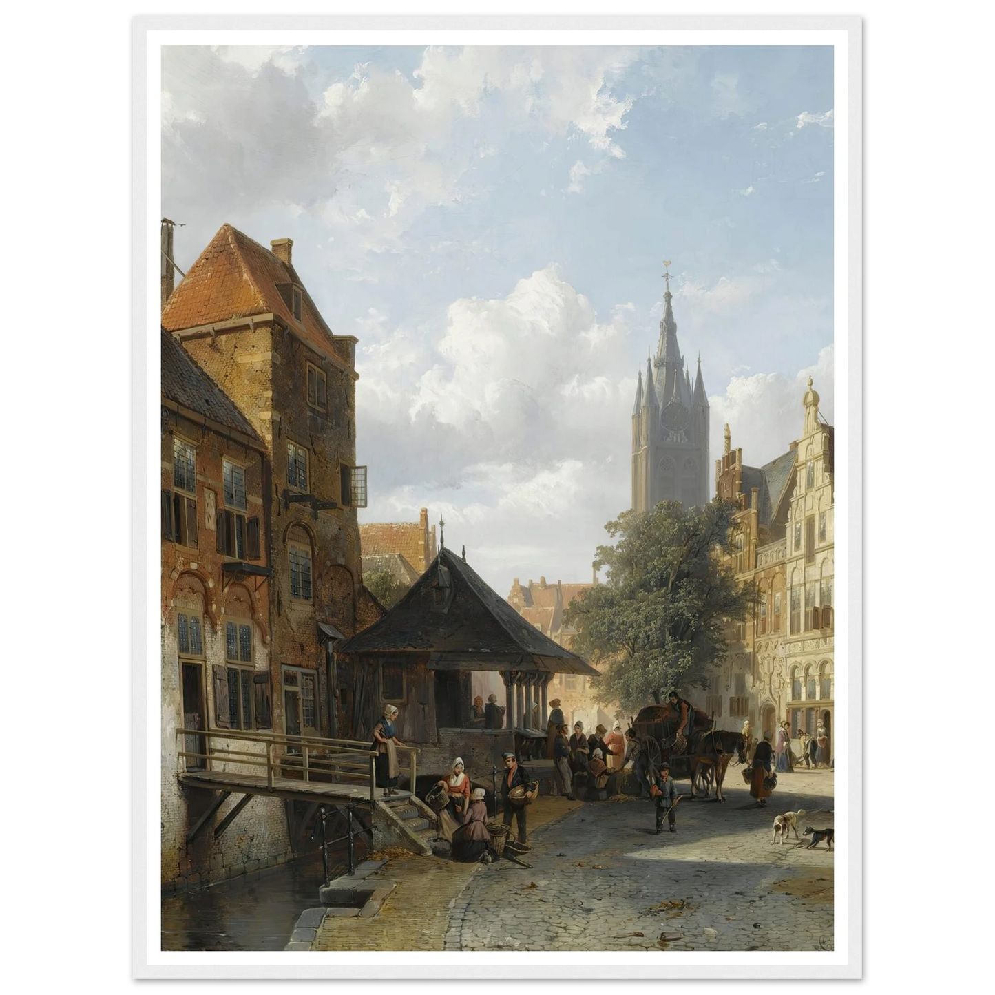 Figures At The Fish Market In Delft (1853) Art Print | Cornelis Springer - Framed Poster - 30x40 cm / 12x16″ - Black frame