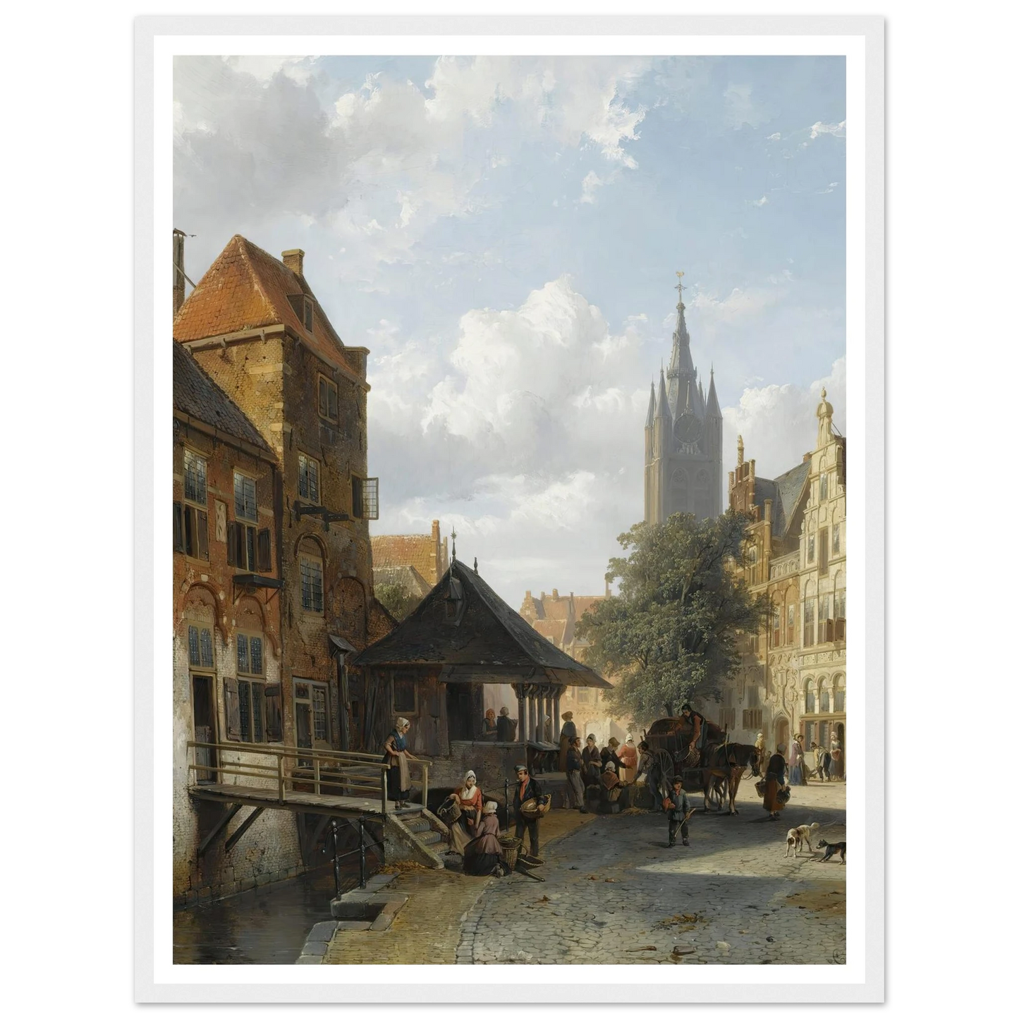 Figures At The Fish Market In Delft (1853) Art Print | Cornelis Springer - Framed Poster - 30x40 cm / 12x16″ - Black frame