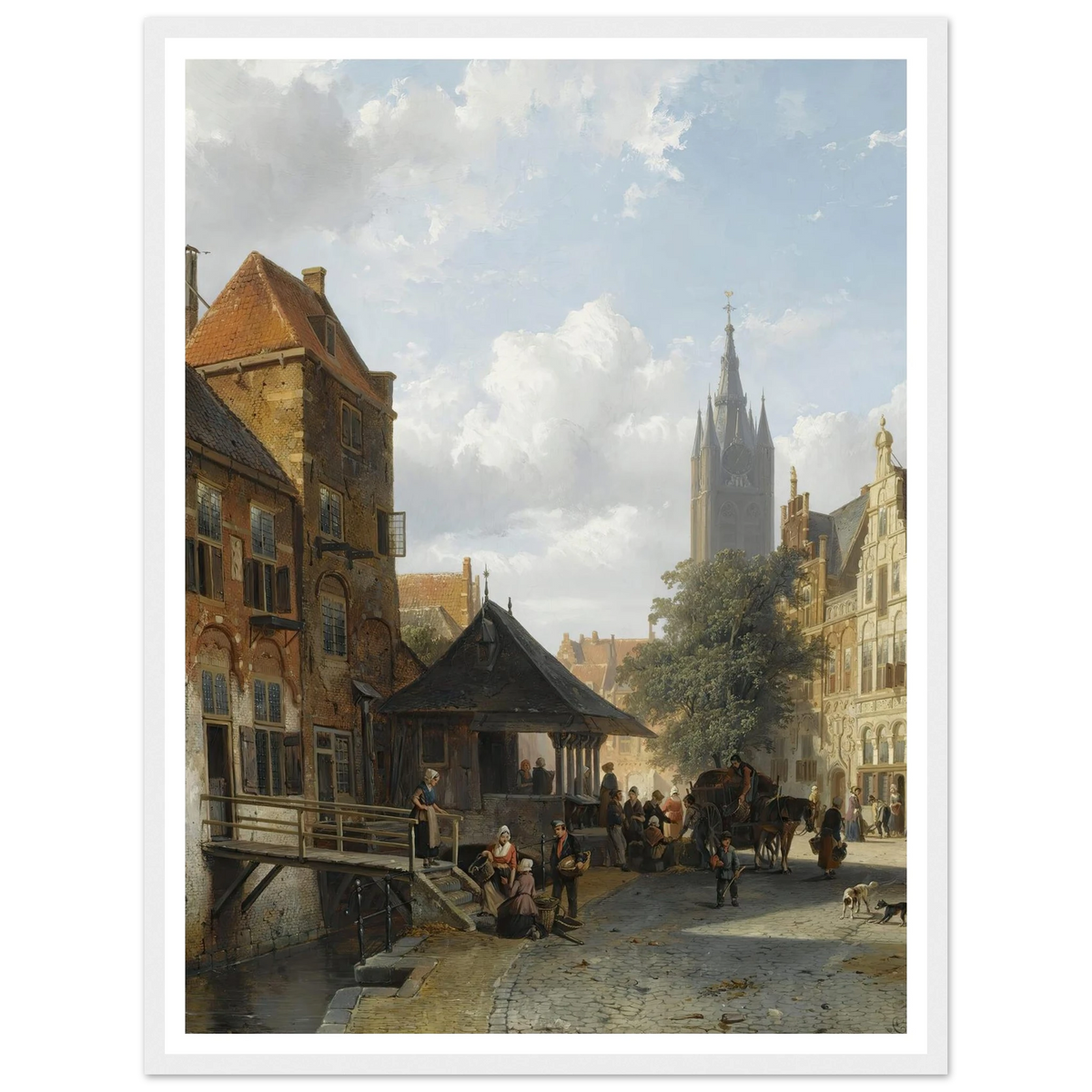 Figures At The Fish Market In Delft (1853) Art Print | Cornelis Springer - Framed Poster - 30x40 cm / 12x16″ - Black frame