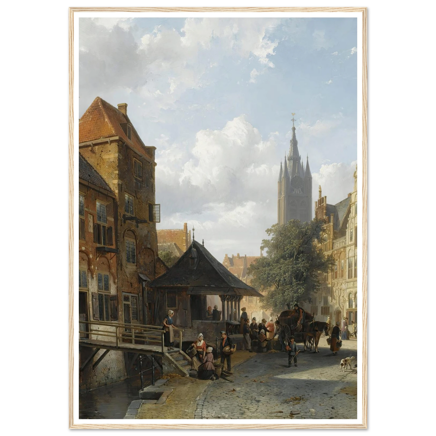 Figures At The Fish Market In Delft (1853) Art Print | Cornelis Springer - Framed Poster - 30x40 cm / 12x16″ - Black frame