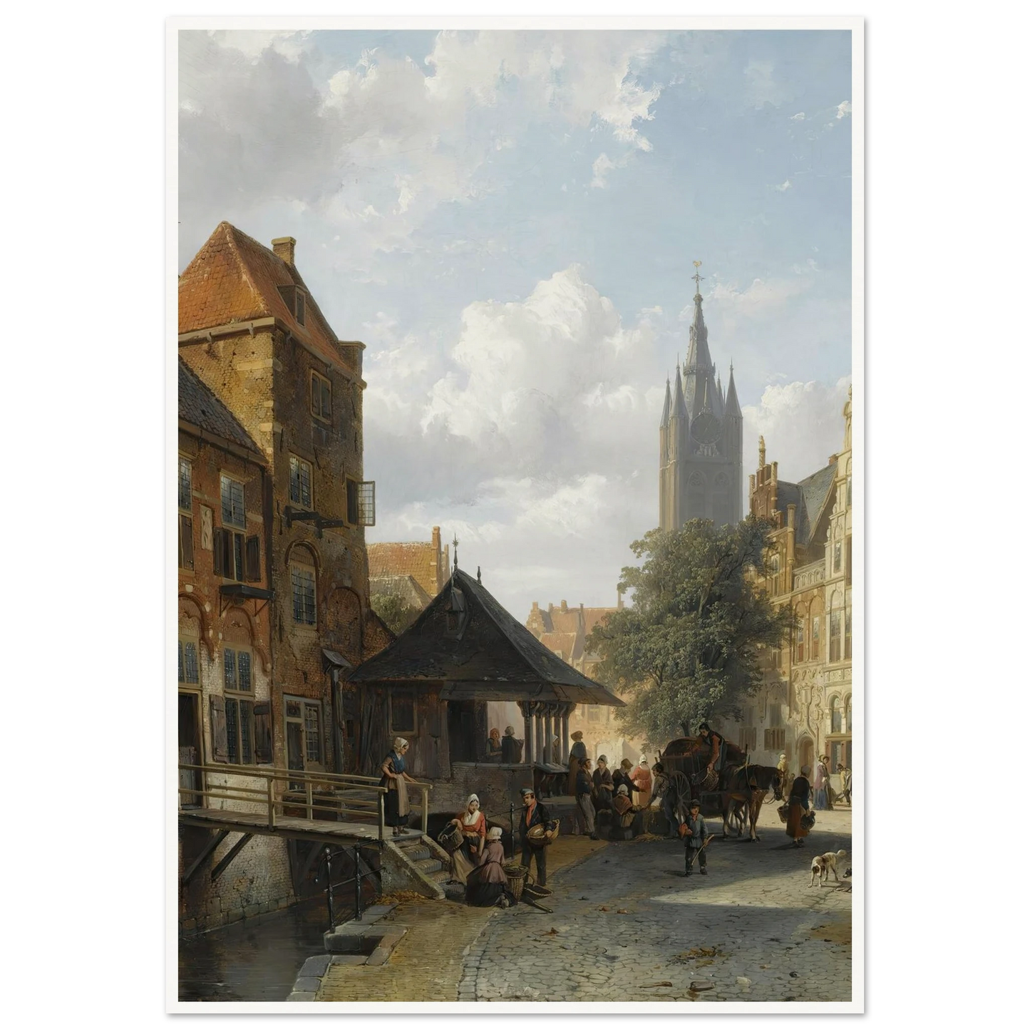 Figures At The Fish Market In Delft (1853) Art Print | Cornelis Springer - Framed Poster - 30x40 cm / 12x16″ - Black frame