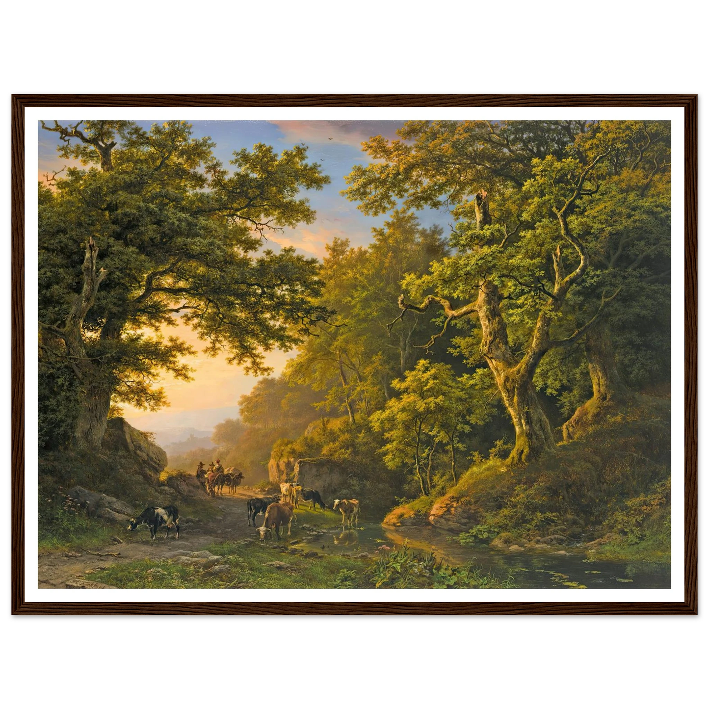 Figures In A Wooded Landscape (1850) Art Print | Barend Cornelis Koekkoek - Framed Poster - 30x40 cm / 12x16″ - Black frame