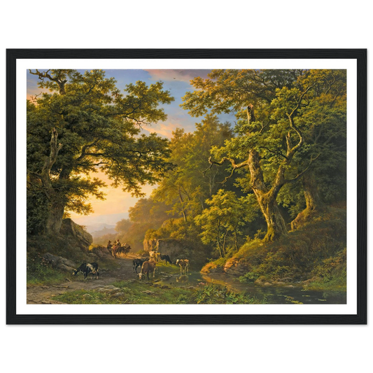 Figures In A Wooded Landscape (1850) Art Print | Barend Cornelis Koekkoek - Framed Poster - 30x40 cm / 12x16″ - Black frame