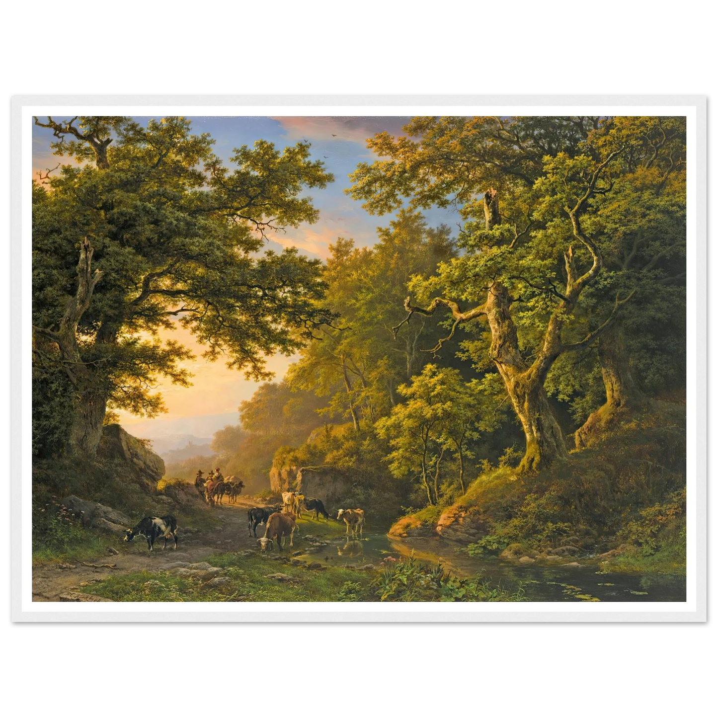 Figures In A Wooded Landscape (1850) Art Print | Barend Cornelis Koekkoek - Framed Poster - 30x40 cm / 12x16″ - Black frame