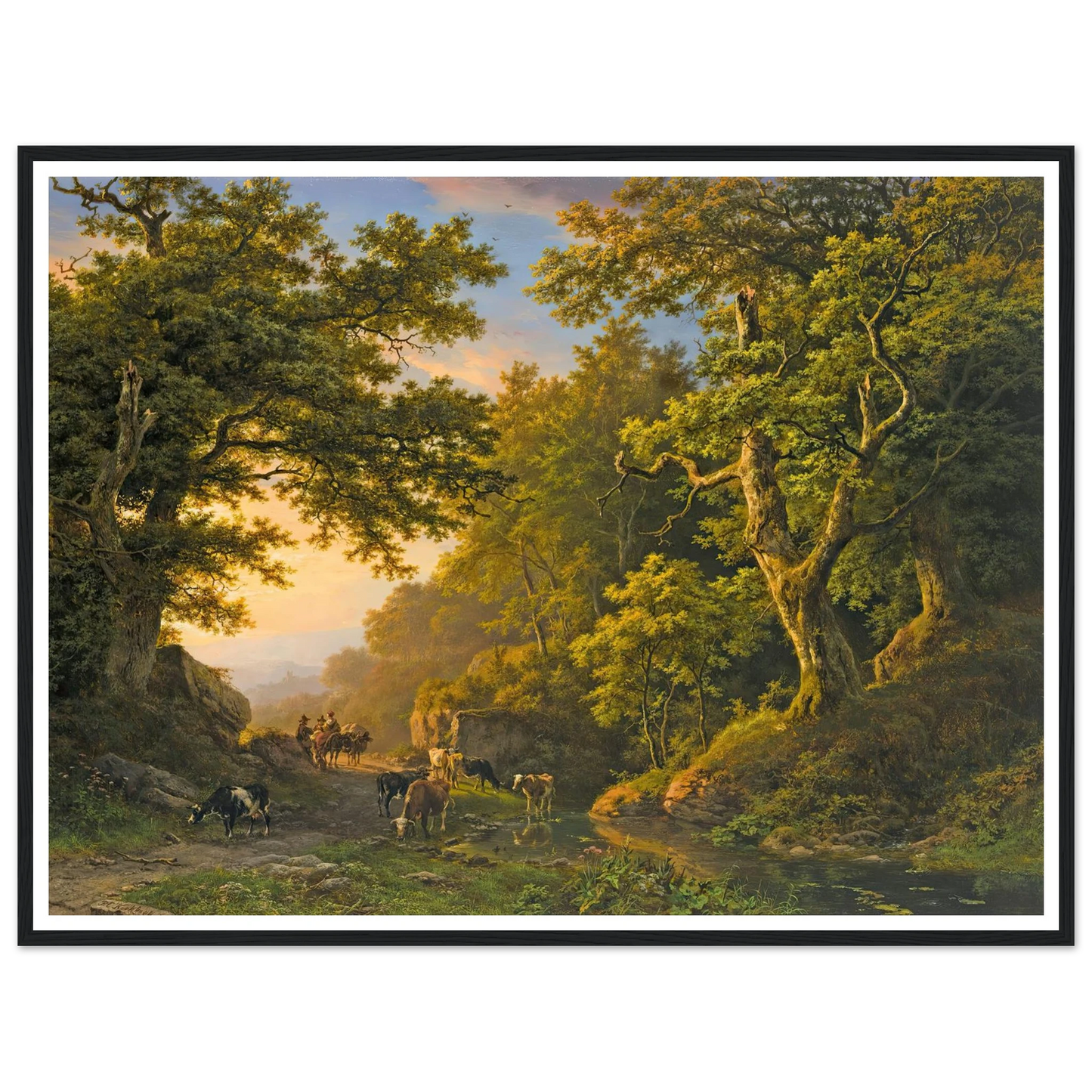 Figures In A Wooded Landscape (1850) Art Print | Barend Cornelis Koekkoek - Framed Poster - 30x40 cm / 12x16″ - Black frame