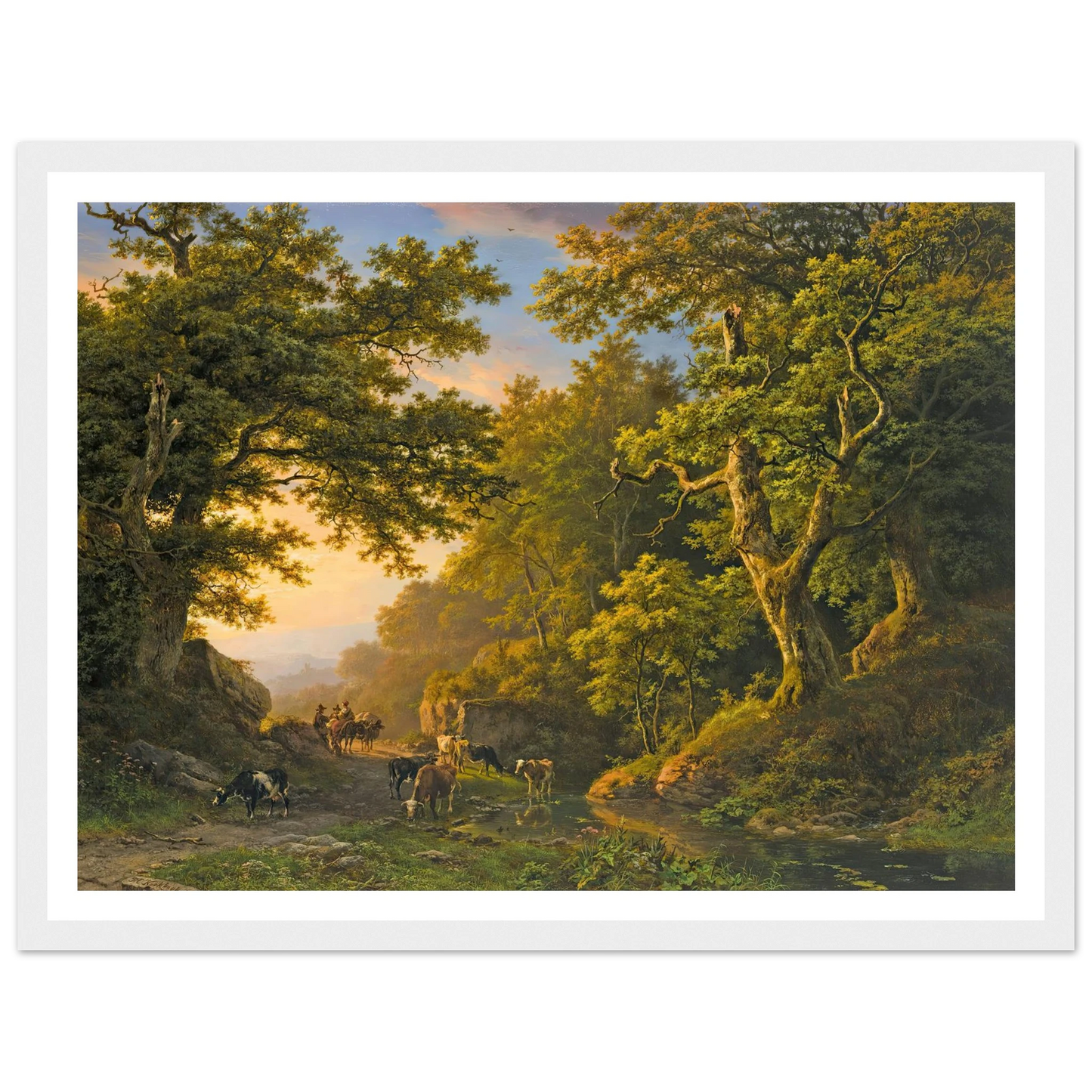 Figures In A Wooded Landscape (1850) Art Print | Barend Cornelis Koekkoek - Framed Poster - 30x40 cm / 12x16″ - Black frame