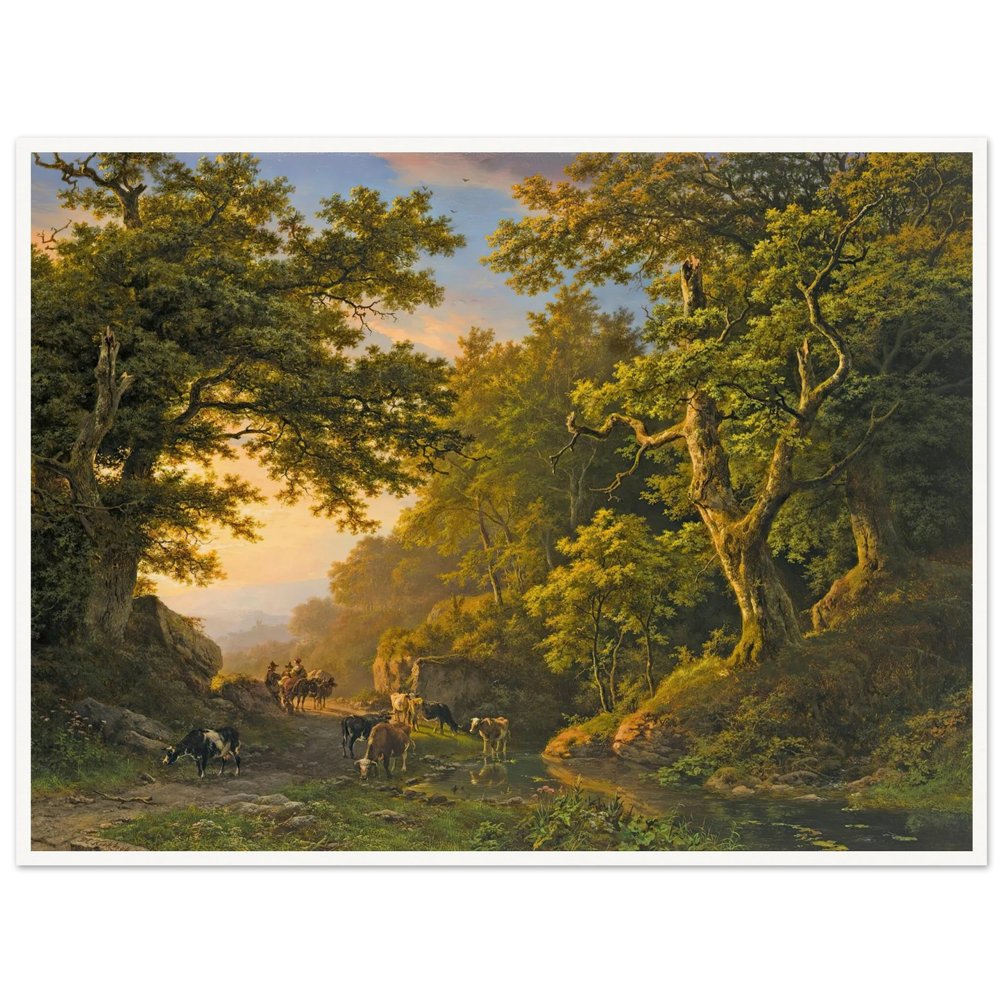 Figures In A Wooded Landscape (1850) Art Print | Barend Cornelis Koekkoek - Framed Poster - 30x40 cm / 12x16″ - Black frame