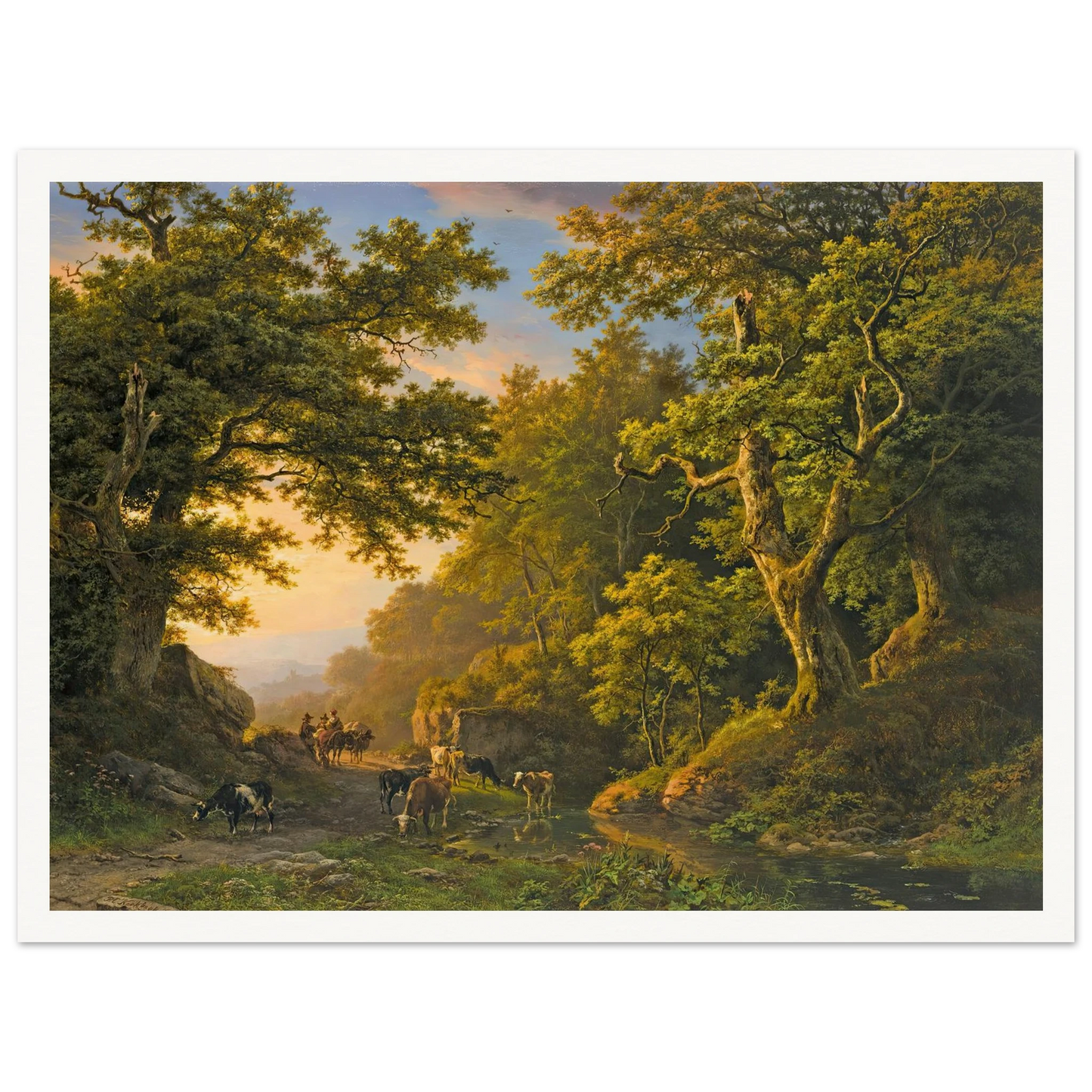 Figures In A Wooded Landscape (1850) Art Print | Barend Cornelis Koekkoek - Framed Poster - 30x40 cm / 12x16″ - Black frame