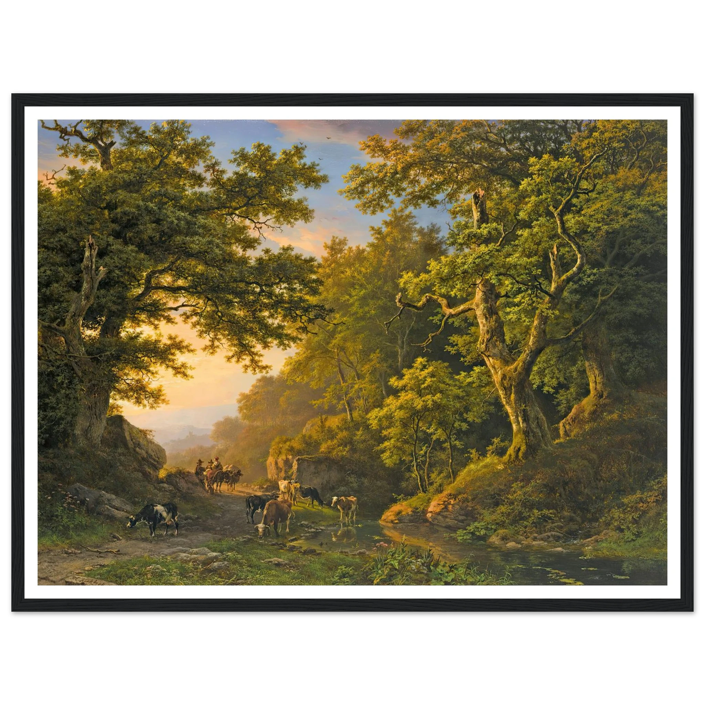 Figures In A Wooded Landscape (1850) Art Print | Barend Cornelis Koekkoek - Framed Poster - 30x40 cm / 12x16″ - Black frame