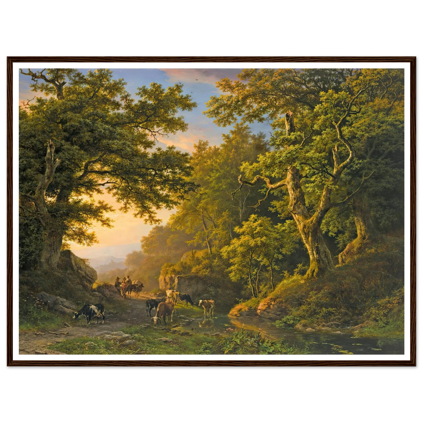 Figures In A Wooded Landscape (1850) Art Print | Barend Cornelis Koekkoek - Framed Poster - 30x40 cm / 12x16″ - Black frame