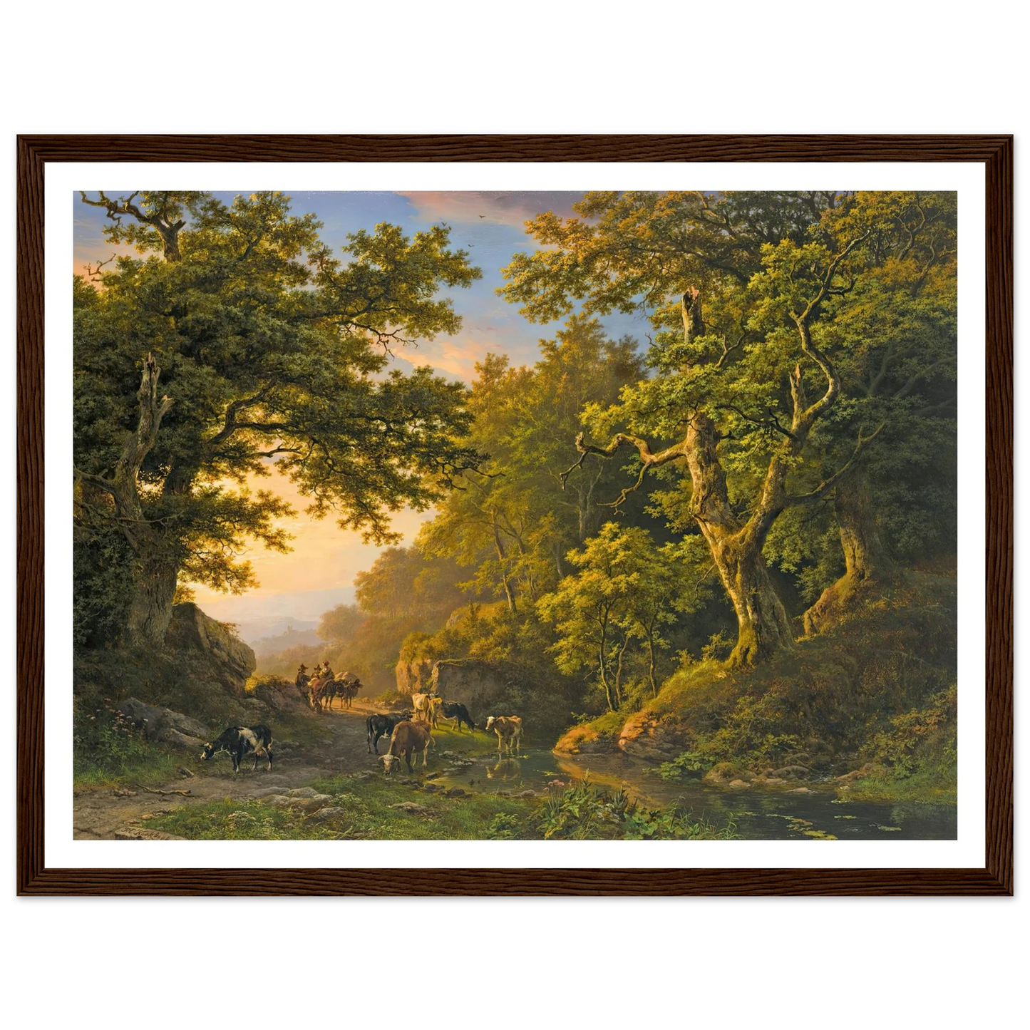 Figures In A Wooded Landscape (1850) Art Print | Barend Cornelis Koekkoek - Framed Poster - 30x40 cm / 12x16″ - Black frame