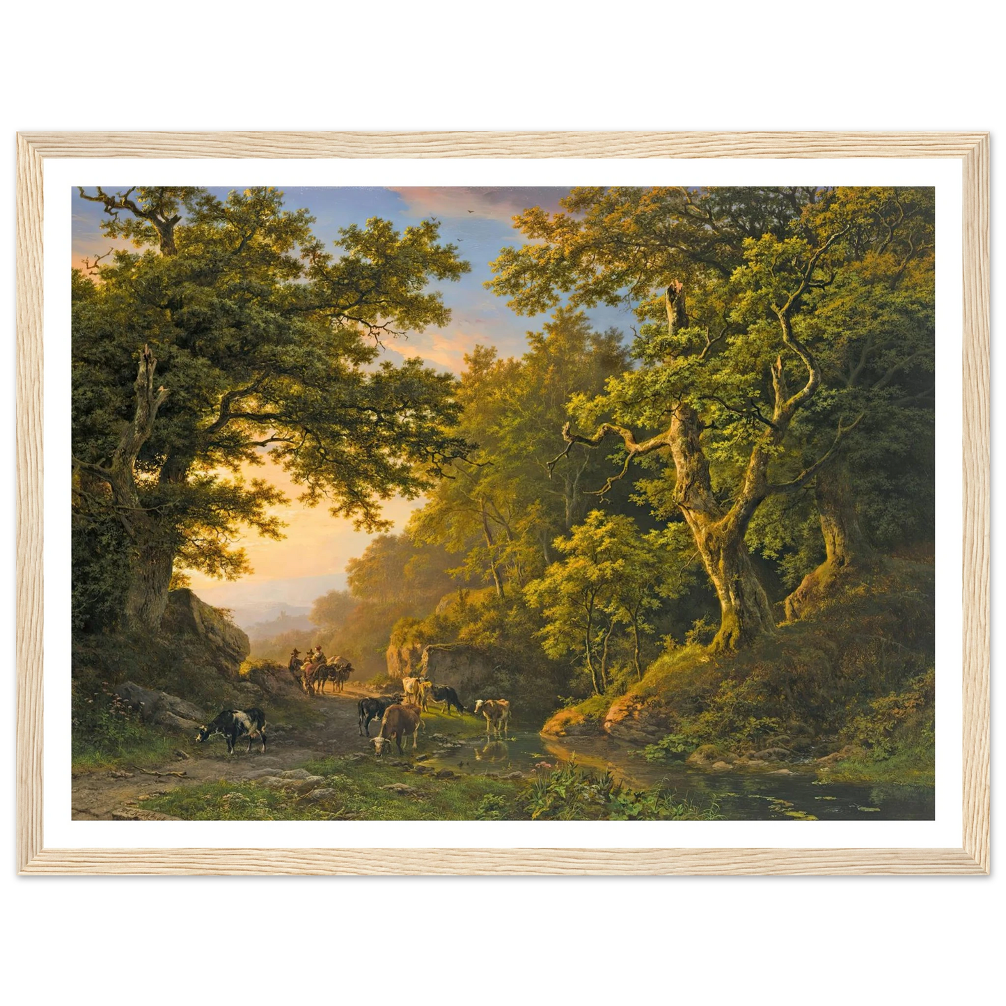 Figures In A Wooded Landscape (1850) Art Print | Barend Cornelis Koekkoek - Framed Poster - 30x40 cm / 12x16″ - Black frame