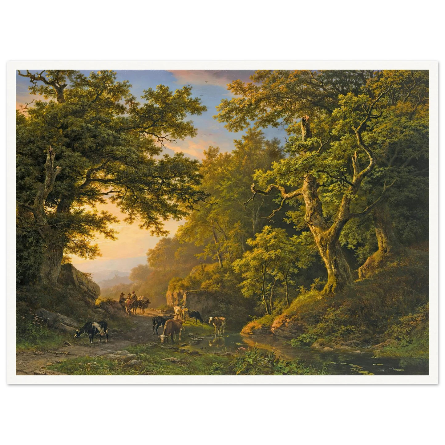 Figures In A Wooded Landscape (1850) Art Print | Barend Cornelis Koekkoek - Framed Poster - 30x40 cm / 12x16″ - Black frame