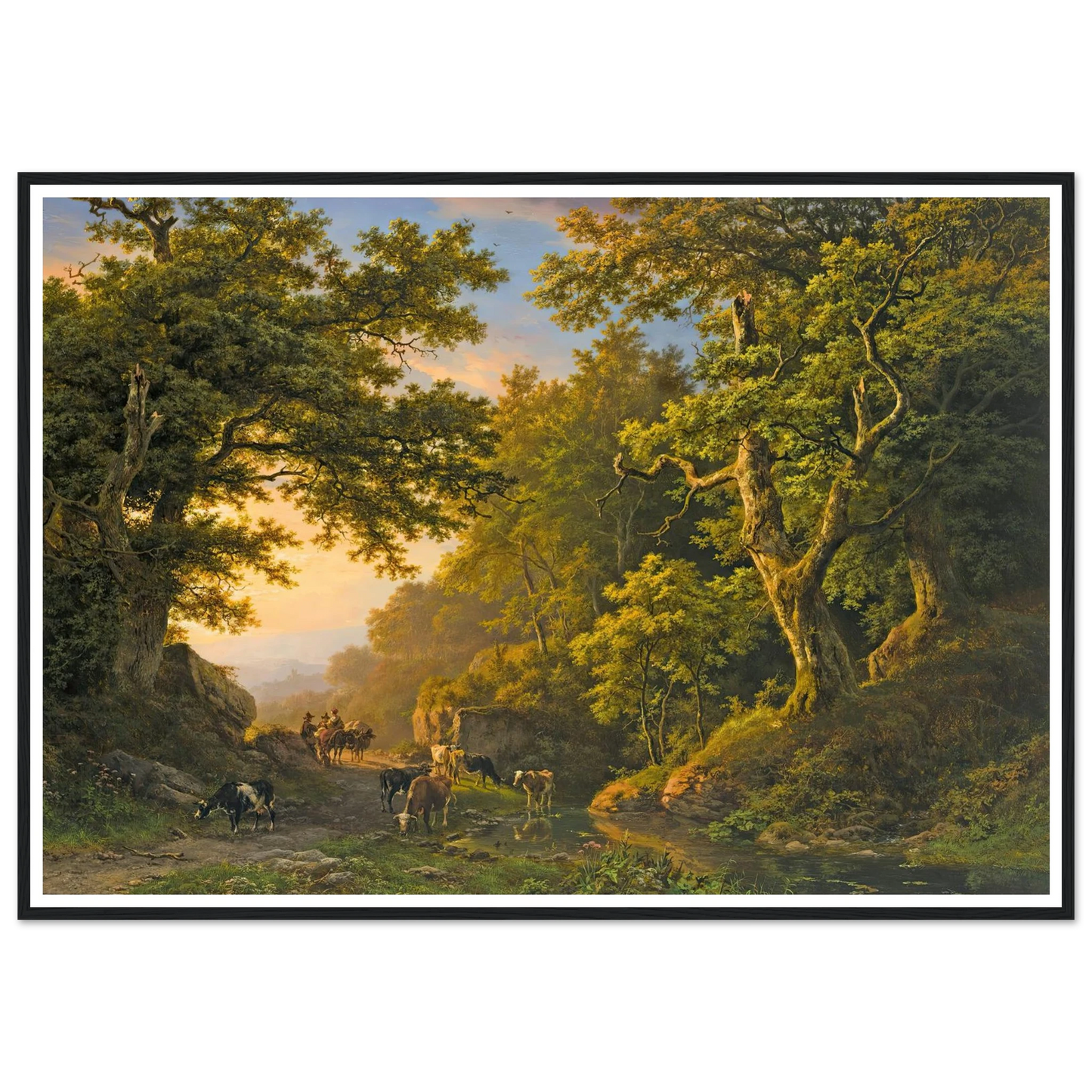 Figures In A Wooded Landscape (1850) Art Print | Barend Cornelis Koekkoek - Framed Poster - 30x40 cm / 12x16″ - Black frame