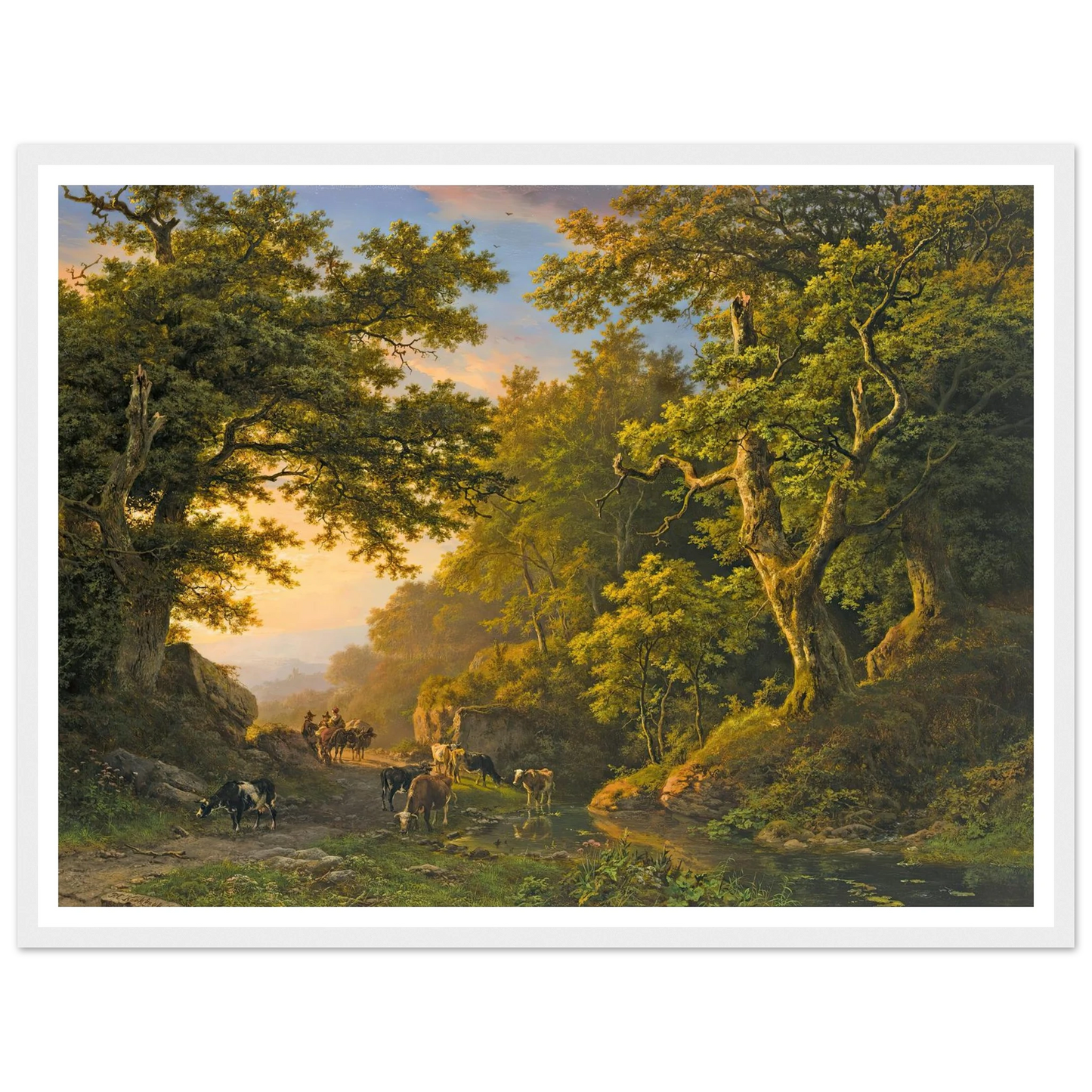 Figures In A Wooded Landscape (1850) Art Print | Barend Cornelis Koekkoek - Framed Poster - 30x40 cm / 12x16″ - Black frame
